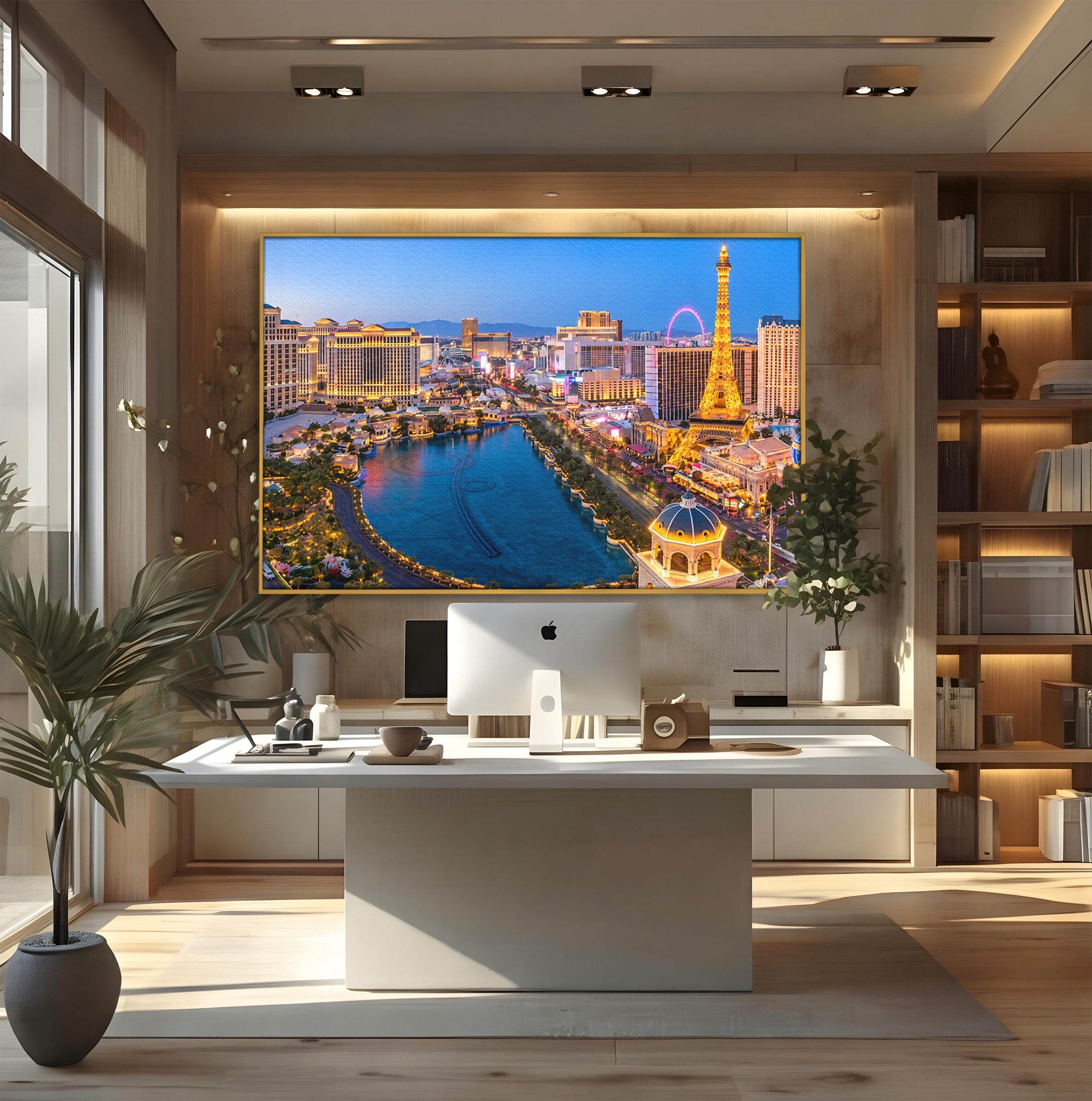Tablou Canvas Premium LuxCanva® O1074, Panorama Las Vegas, Las Vegas, Oras, Peisaj Urban, Luminat, Seara, Living, Birou, Culori Vibrante