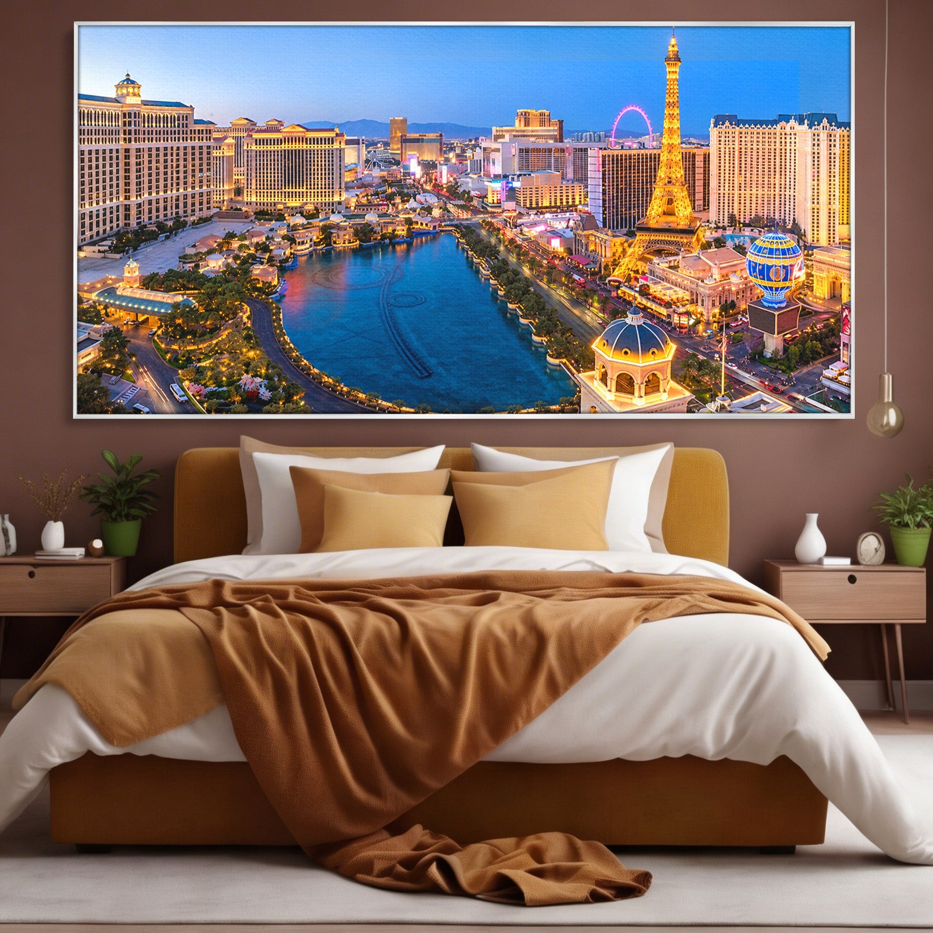 Tablou Canvas Premium LuxCanva® O1074, Panorama Las Vegas, Las Vegas, Oras, Peisaj Urban, Luminat, Seara, Living, Birou, Culori Vibrante
