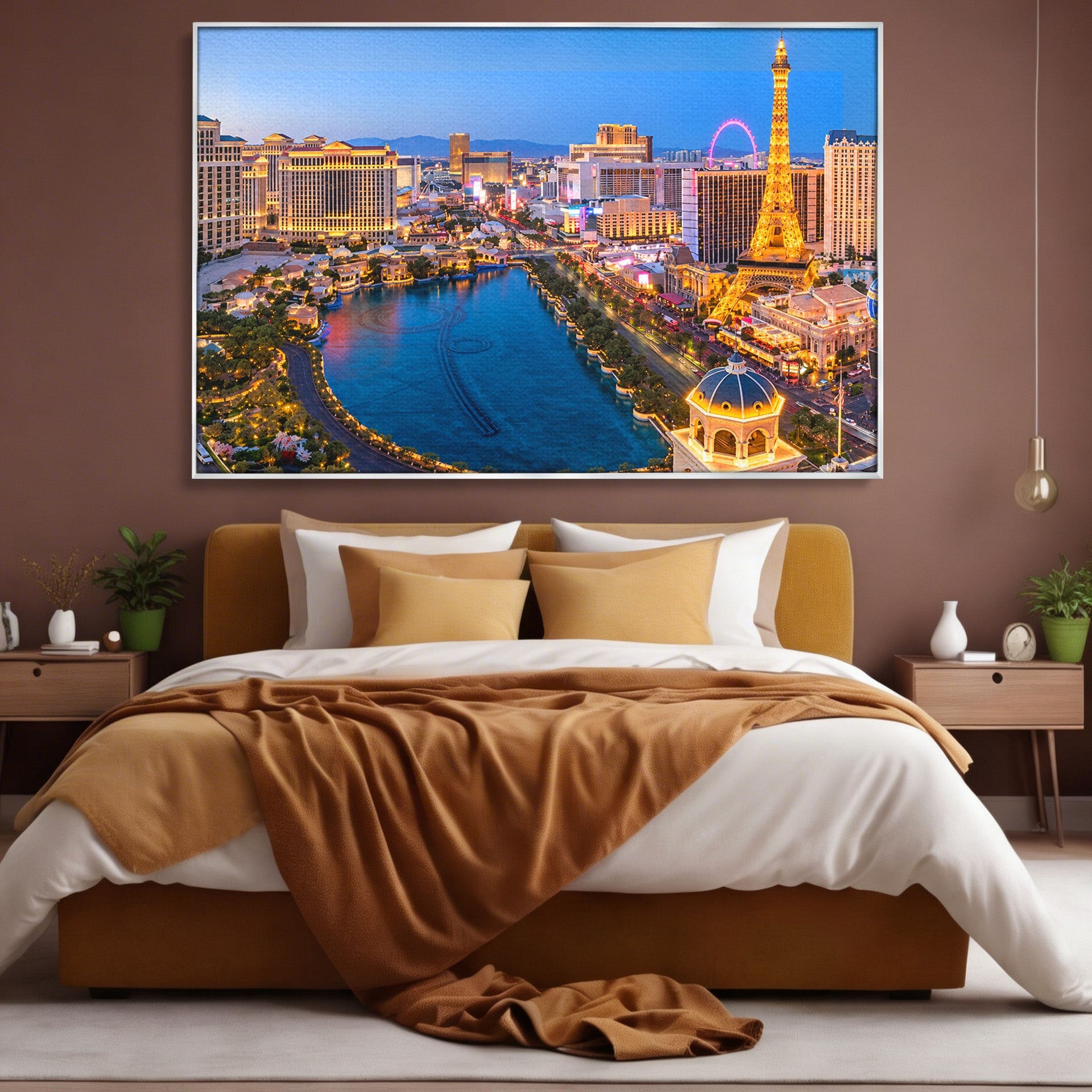 Tablou Canvas Premium LuxCanva® O1074, Panorama Las Vegas, Las Vegas, Oras, Peisaj Urban, Luminat, Seara, Living, Birou, Culori Vibrante