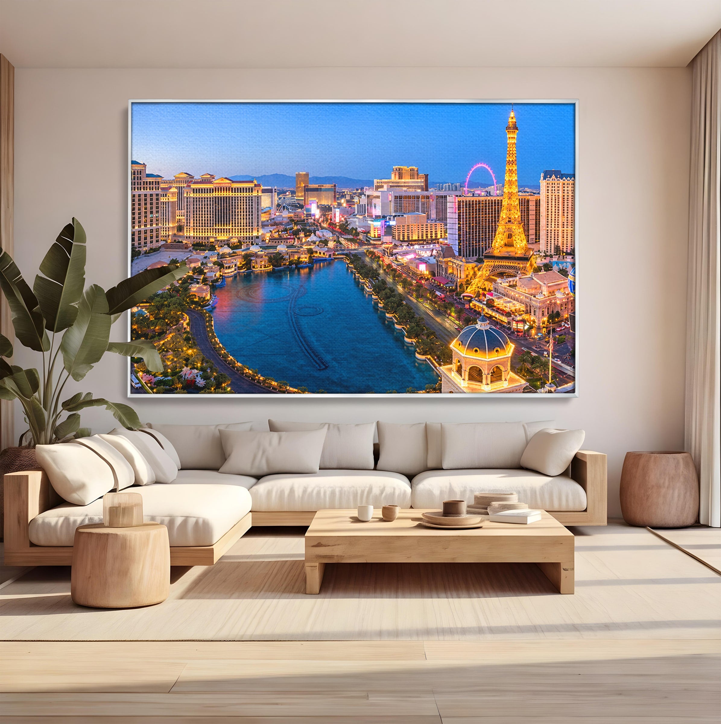 Tablou Canvas Premium LuxCanva® O1074, Panorama Las Vegas, Las Vegas, Oras, Peisaj Urban, Luminat, Seara, Living, Birou, Culori Vibrante
