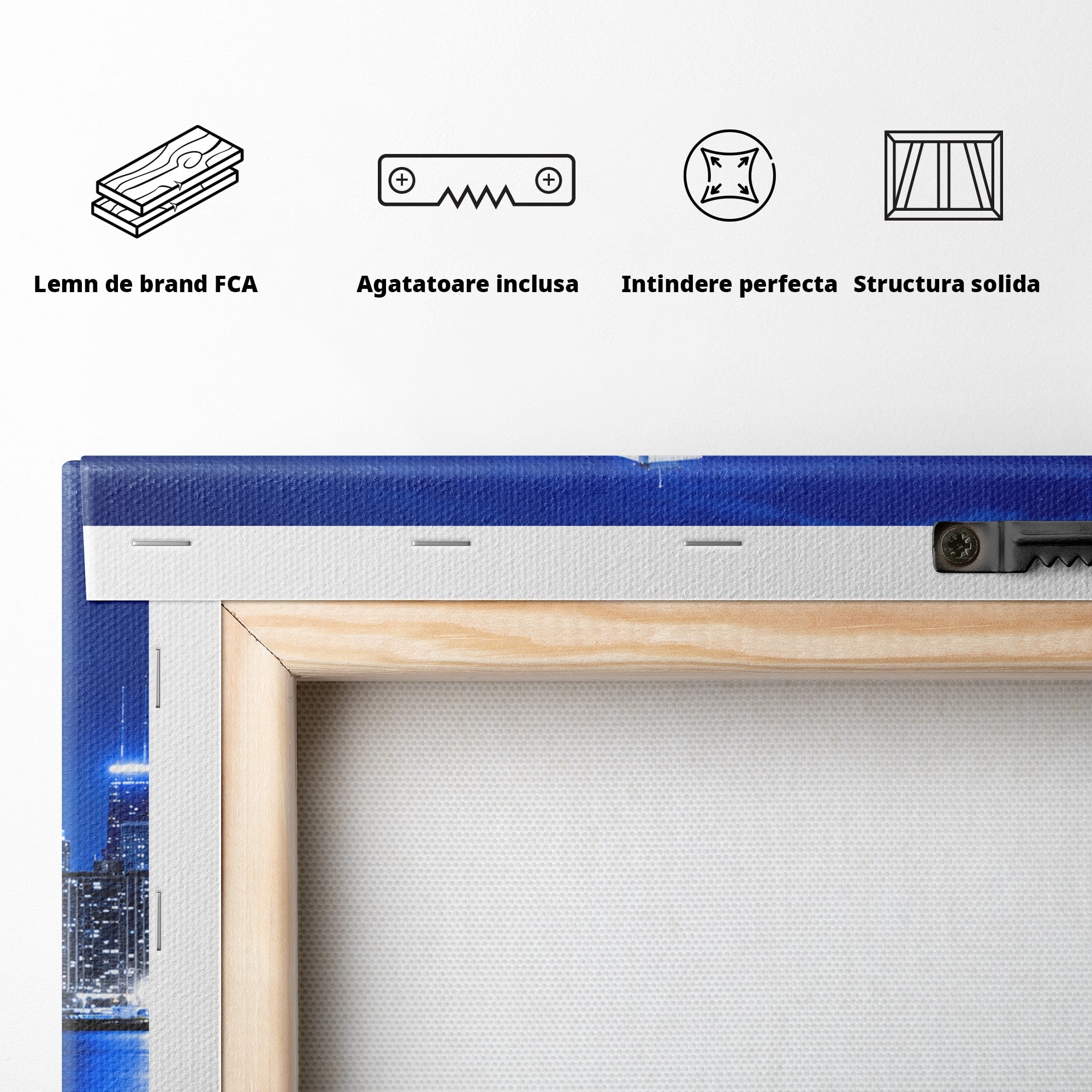 Tablou Canvas Premium LuxCanva® O1075, Oras Nocturn, Oras, Noapte, Peisaj Urban, Reflectii, Birou, Living, Culori Vibrante