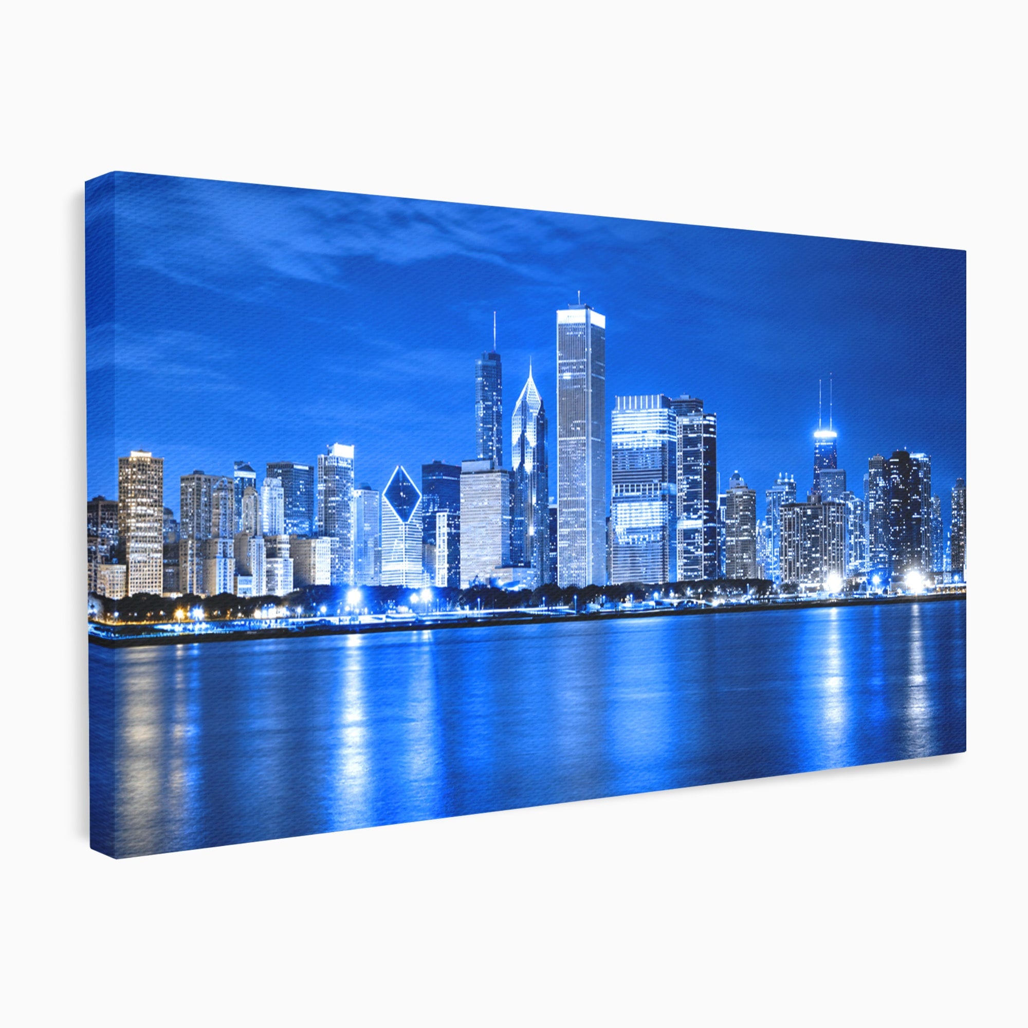 Tablou Canvas Premium LuxCanva® O1075, Oras Nocturn, Oras, Noapte, Peisaj Urban, Reflectii, Birou, Living, Culori Vibrante