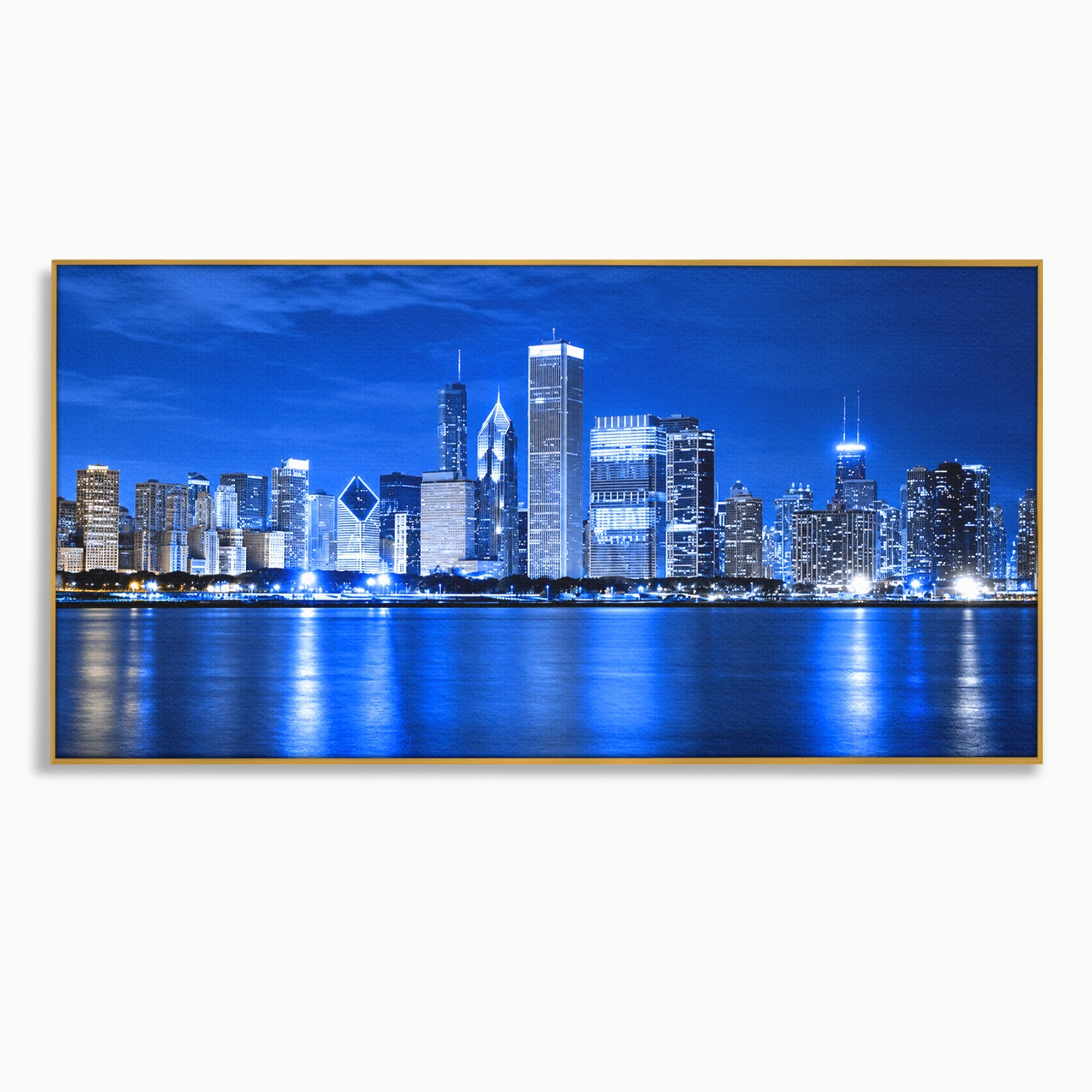 Tablou Canvas Premium LuxCanva® O1075, Oras Nocturn, Oras, Noapte, Peisaj Urban, Reflectii, Birou, Living, Culori Vibrante