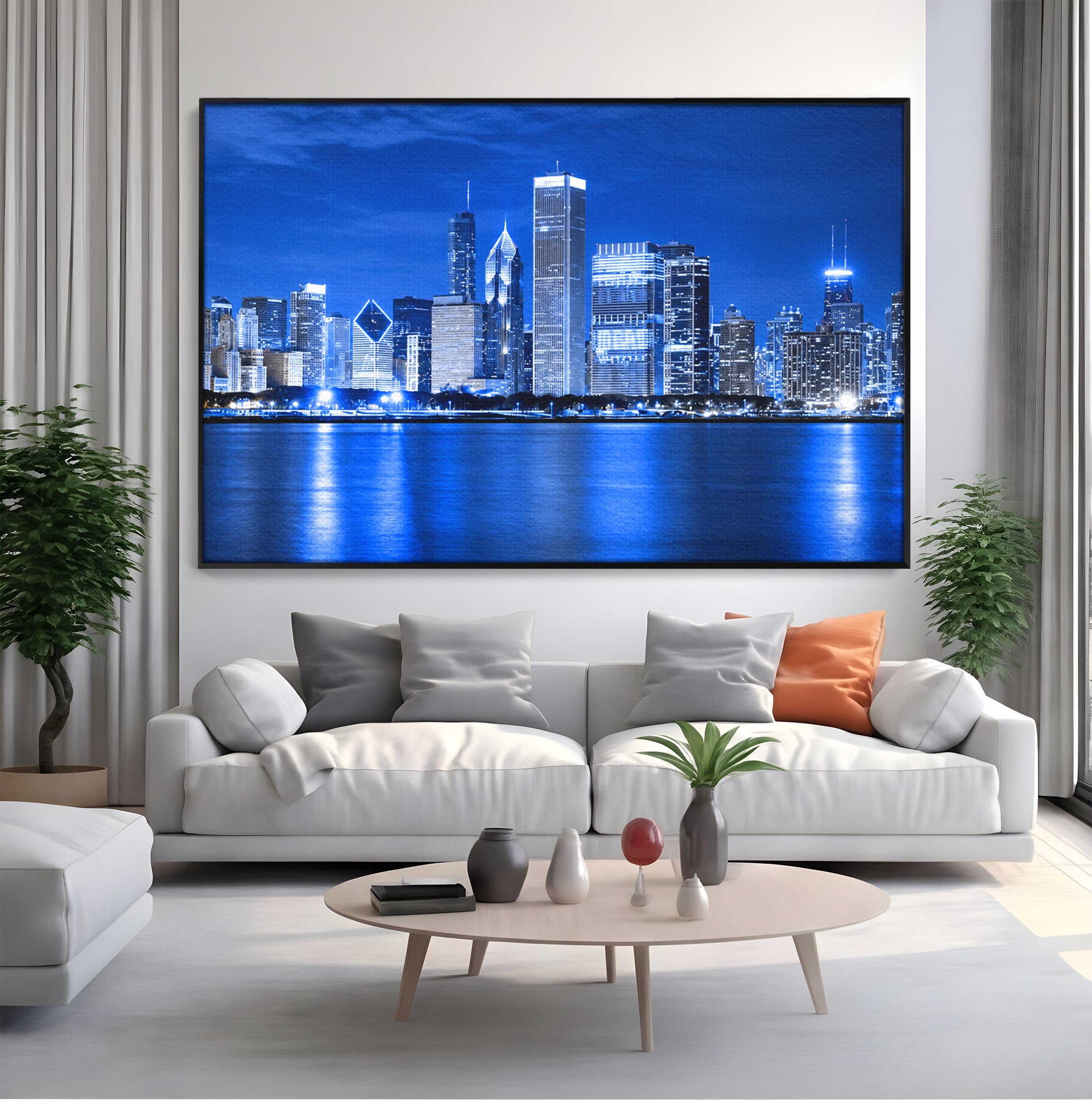 Tablou Canvas Premium LuxCanva® O1075, Oras Nocturn, Oras, Noapte, Peisaj Urban, Reflectii, Birou, Living, Culori Vibrante