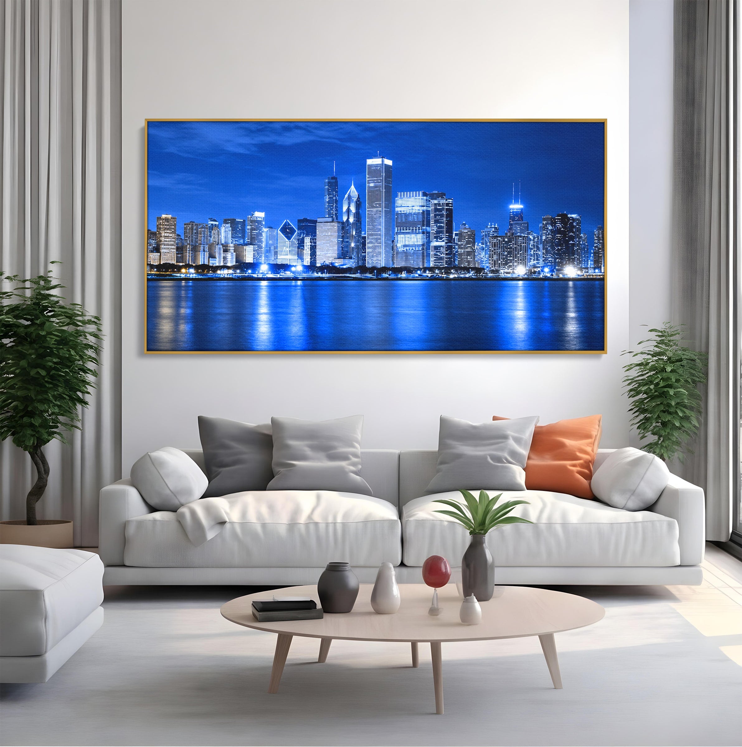 Tablou Canvas Premium LuxCanva® O1075, Oras Nocturn, Oras, Noapte, Peisaj Urban, Reflectii, Birou, Living, Culori Vibrante