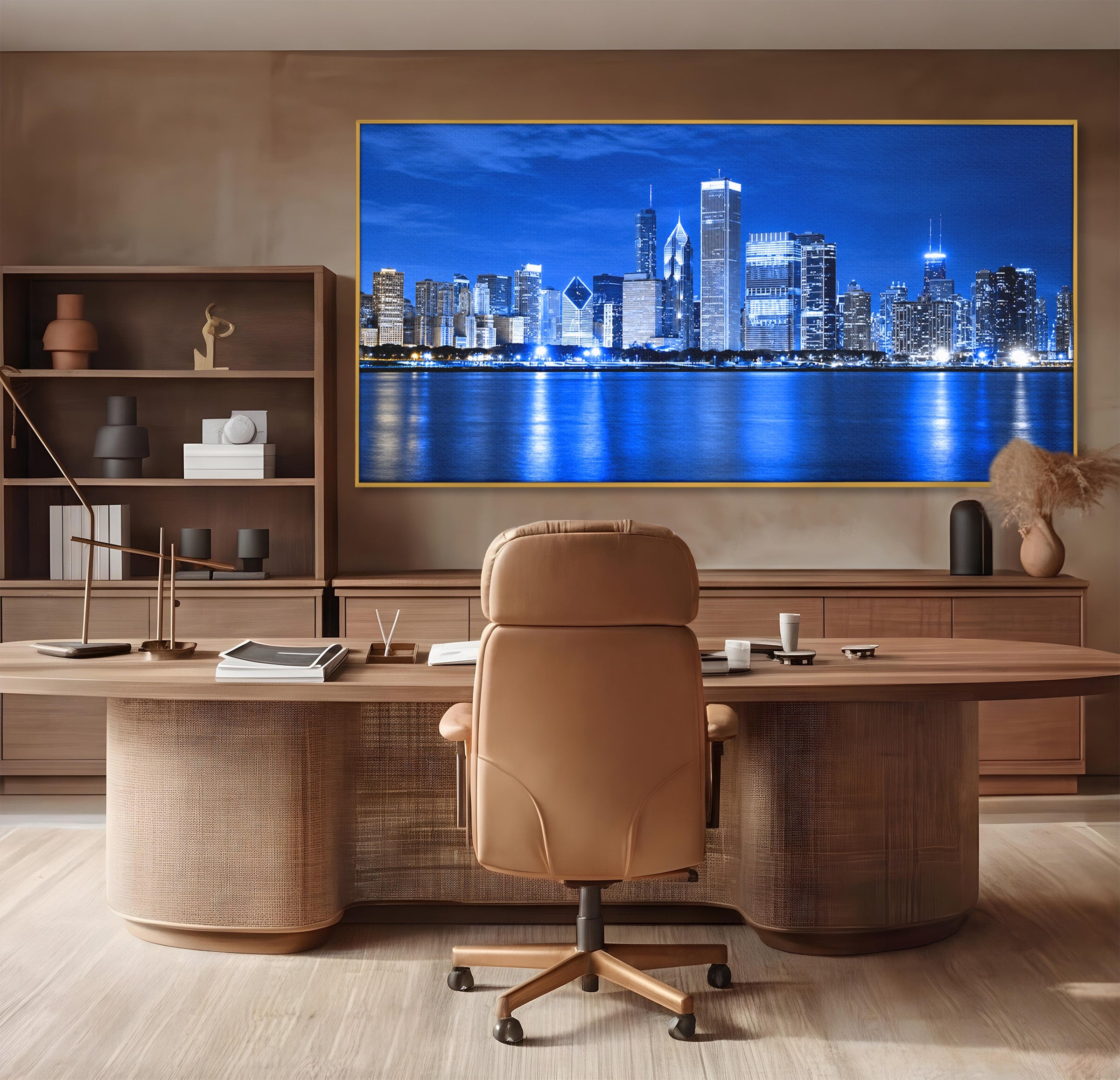 Tablou Canvas Premium LuxCanva® O1075, Oras Nocturn, Oras, Noapte, Peisaj Urban, Reflectii, Birou, Living, Culori Vibrante