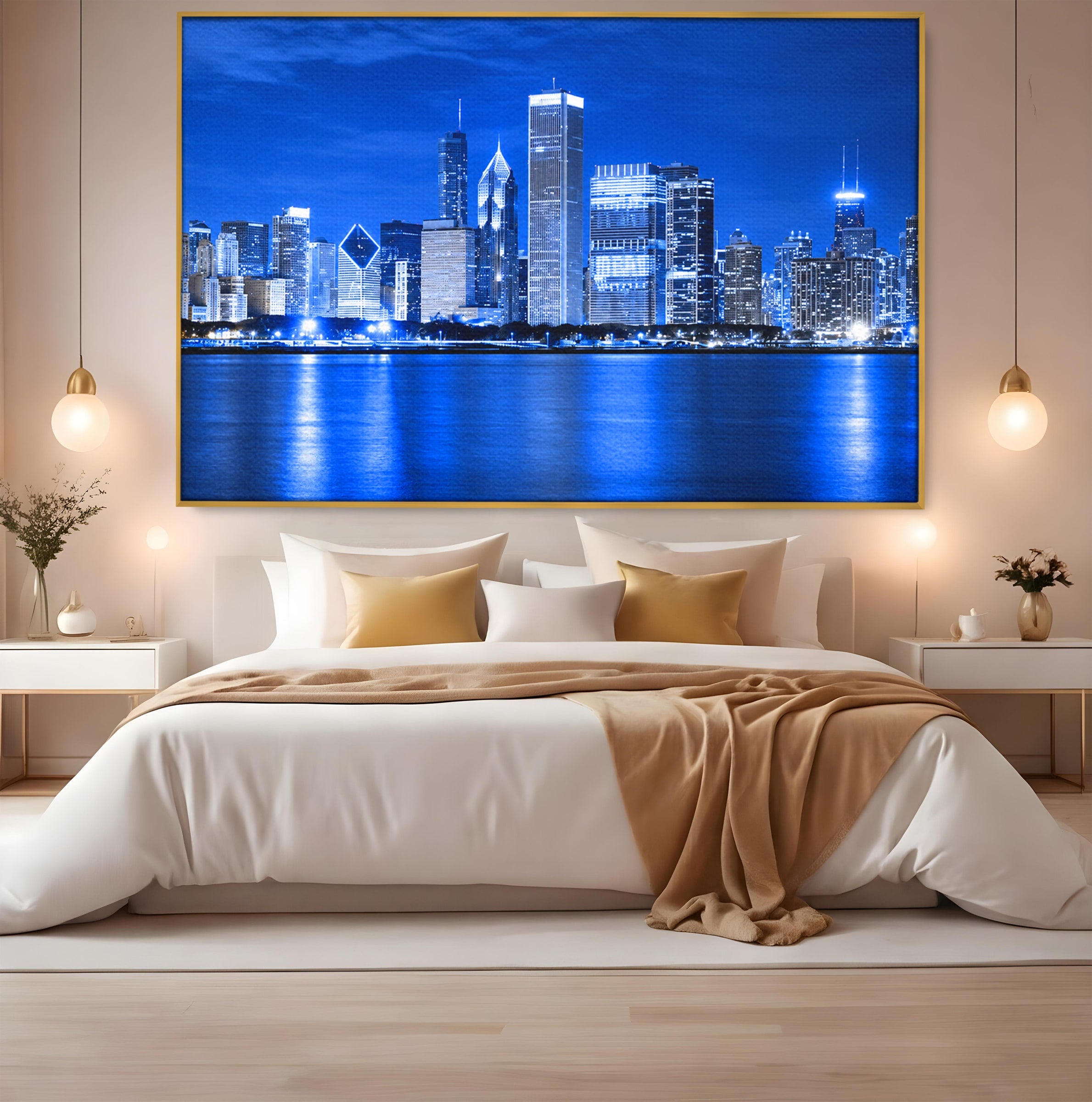 Tablou Canvas Premium LuxCanva® O1075, Oras Nocturn, Oras, Noapte, Peisaj Urban, Reflectii, Birou, Living, Culori Vibrante