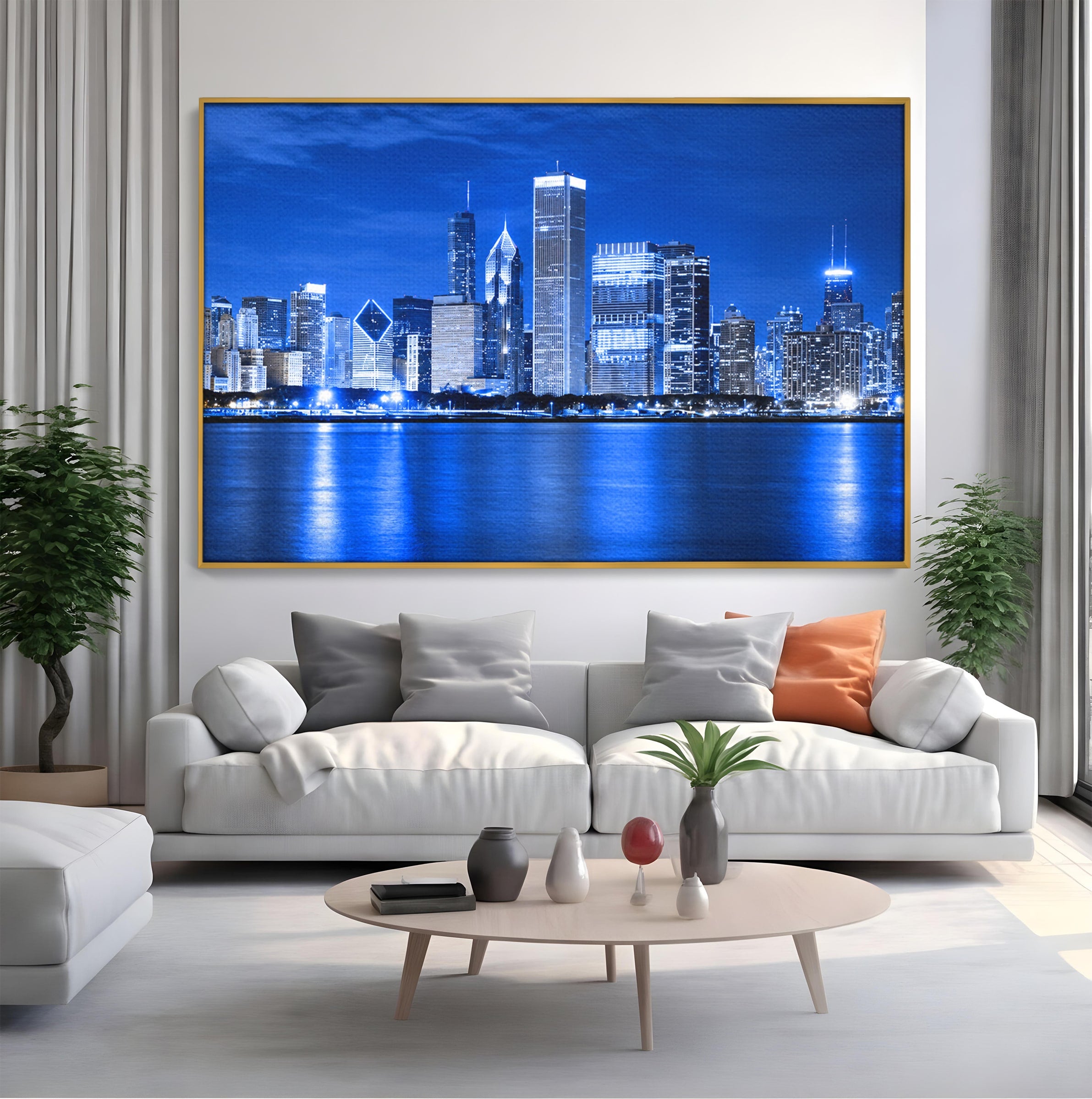 Tablou Canvas Premium LuxCanva® O1075, Oras Nocturn, Oras, Noapte, Peisaj Urban, Reflectii, Birou, Living, Culori Vibrante