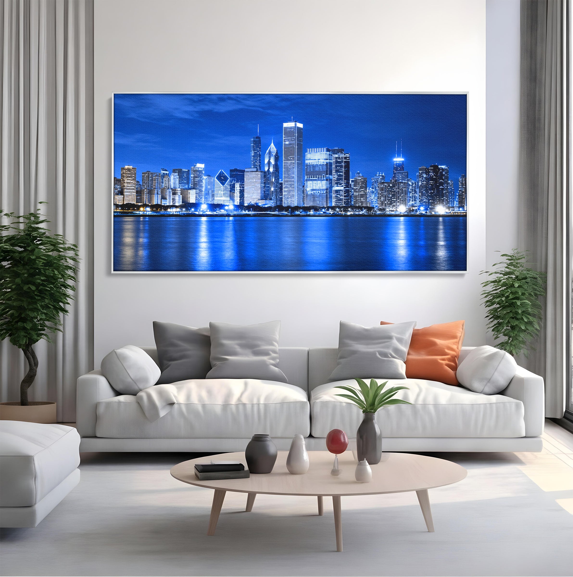 Tablou Canvas Premium LuxCanva® O1075, Oras Nocturn, Oras, Noapte, Peisaj Urban, Reflectii, Birou, Living, Culori Vibrante