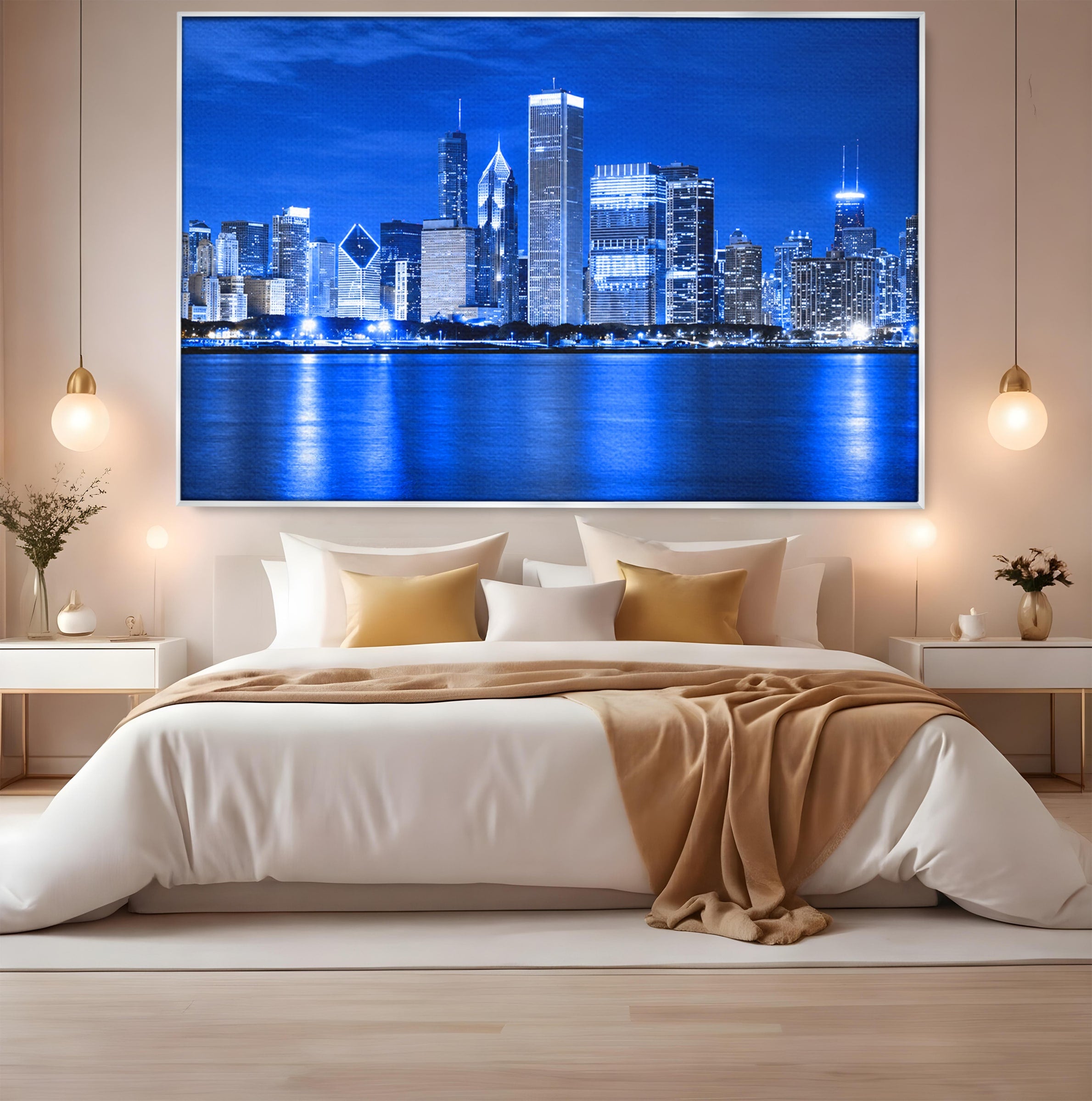 Tablou Canvas Premium LuxCanva® O1075, Oras Nocturn, Oras, Noapte, Peisaj Urban, Reflectii, Birou, Living, Culori Vibrante