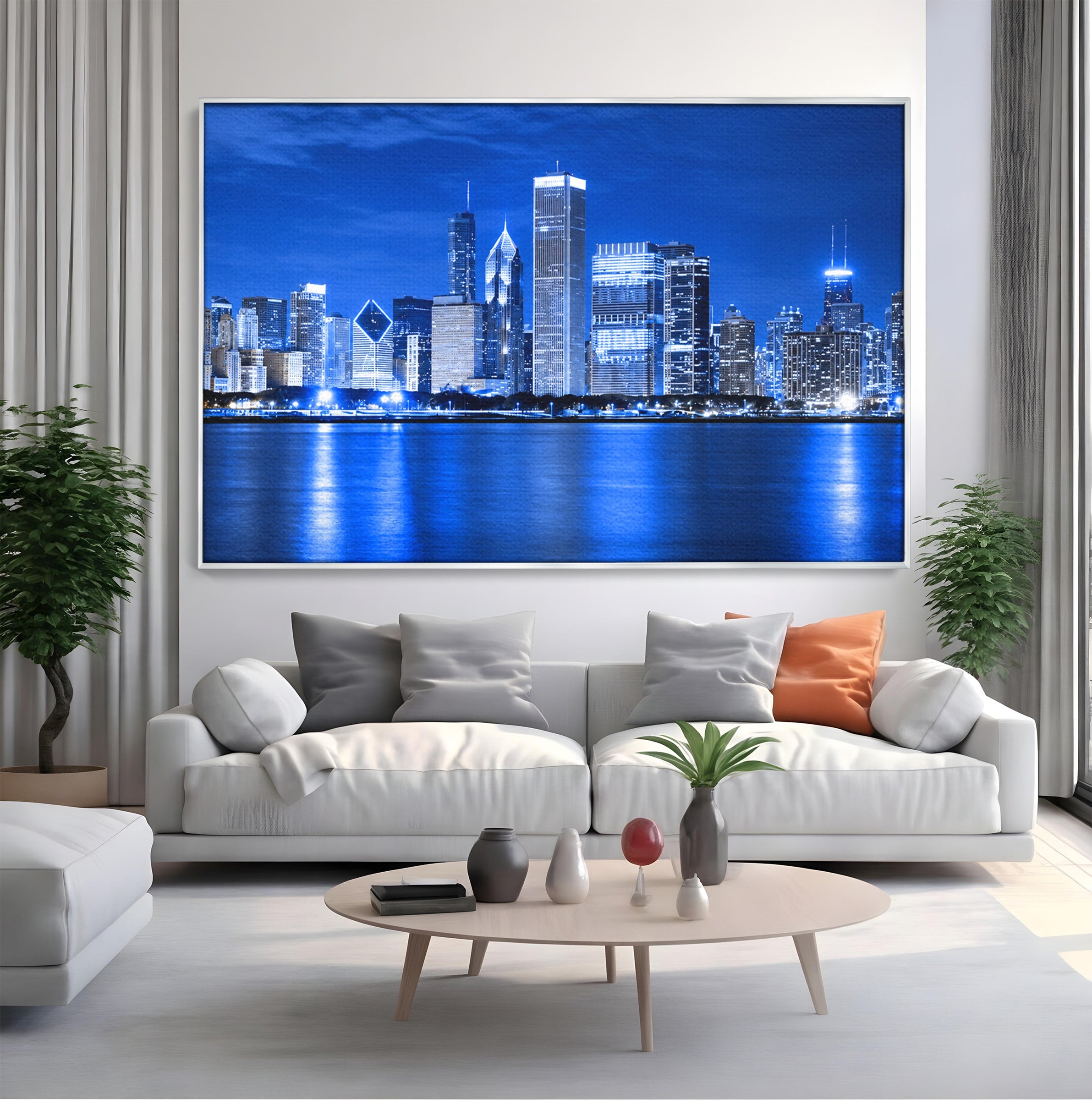 Tablou Canvas Premium LuxCanva® O1075, Oras Nocturn, Oras, Noapte, Peisaj Urban, Reflectii, Birou, Living, Culori Vibrante