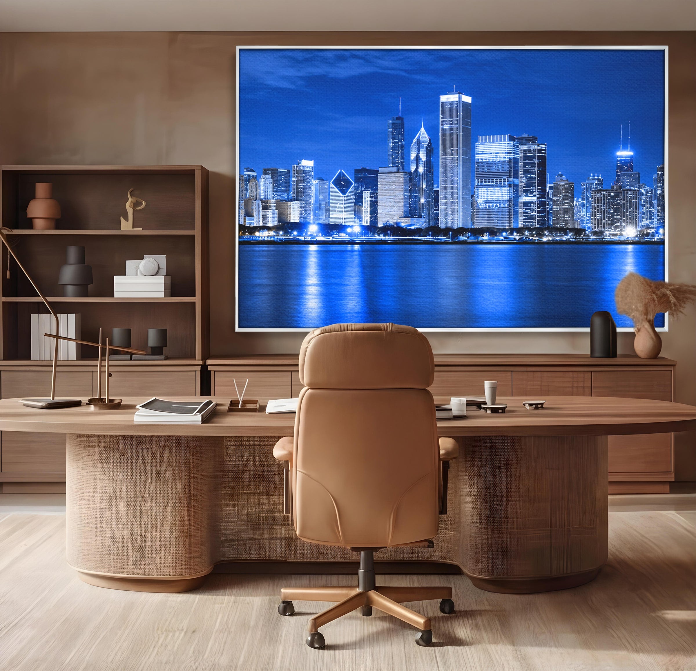 Tablou Canvas Premium LuxCanva® O1075, Oras Nocturn, Oras, Noapte, Peisaj Urban, Reflectii, Birou, Living, Culori Vibrante