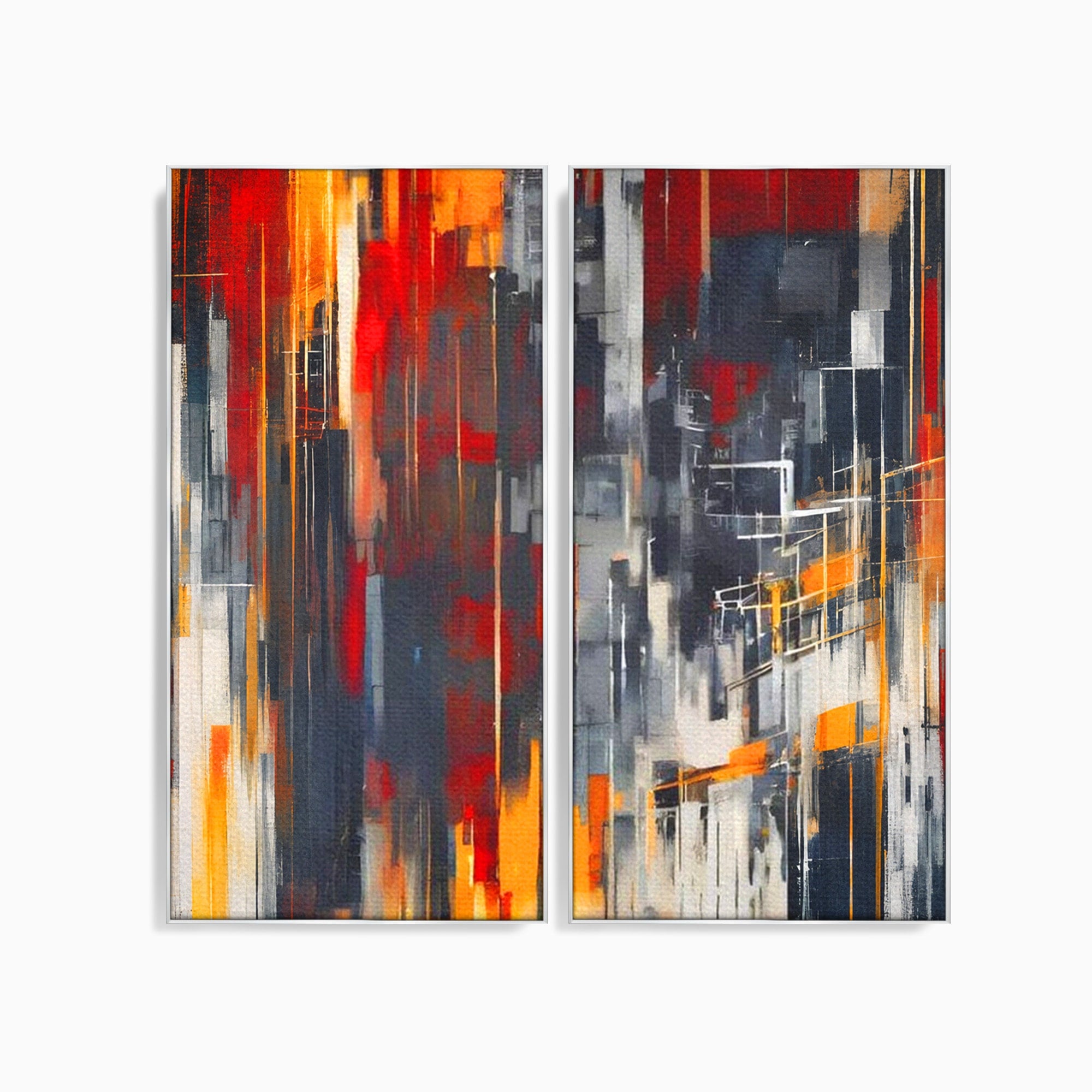 Set 2 Tablouri Canvas Premium LuxCanva® O2-1025, Fragmente de Infinit, Foc, Tacere, Adanc, Ecou, Timp, Destin, Ziduri, Labirint, Ardere, Fracturi, Apus, Umbre, Oras, Geometrii, Birou, Living, Dormitor