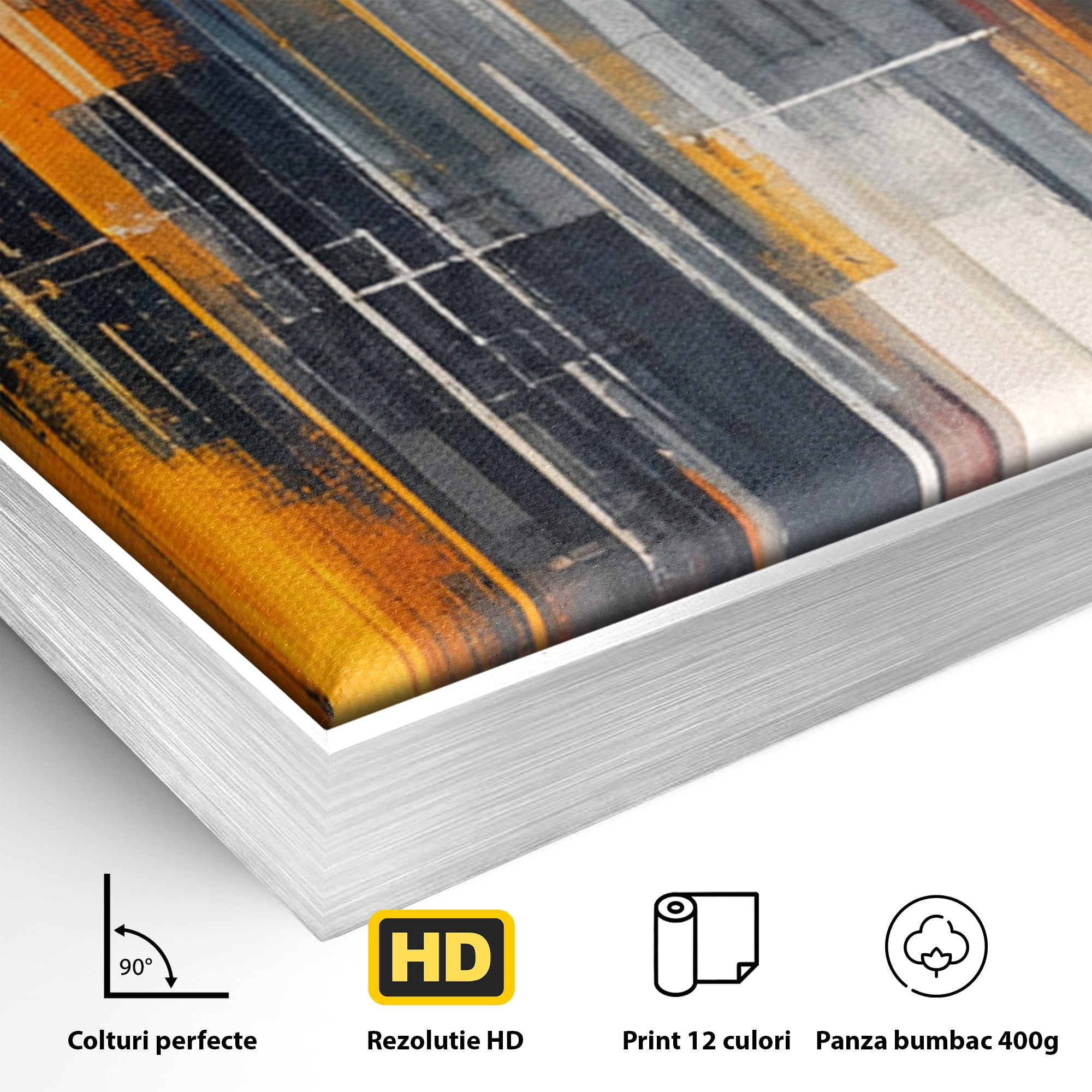 Set 3 Tablouri Canvas Premium LuxCanva® O3-1025, Fragmente de Infinit, Foc, Tacere, Adanc, Ecou, Timp, Destin, Ziduri, Labirint, Ardere, Fracturi, Apus, Umbre, Oras, Geometrii, Birou, Living, Dormitor