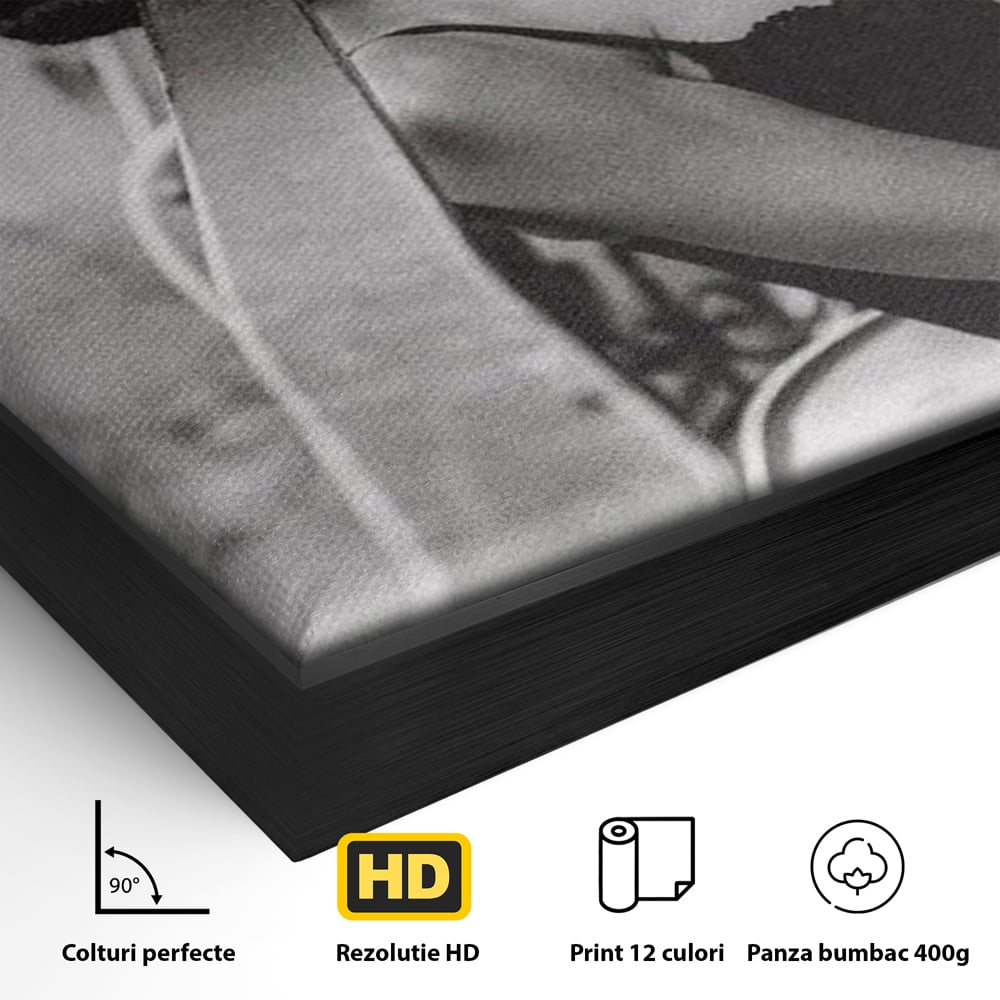 Tablou Canvas Premium, LuxCanva® P1000, Femeia de pe balcon, Alb, Negru, Tigara, Senzual, Balcon, Oras, Intimitate, Eleganta, Feminitate, Muza, Urban, Living, Dormitor