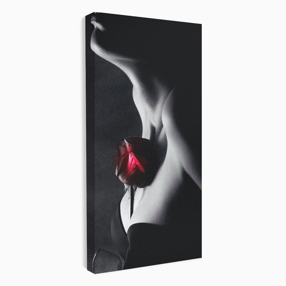 Tablou Canvas Premium, LuxCanva® P1003, Ecouri ale Pielii,  Alb, Negru, Rosu, Trandafir, Piele, Misterios, Dor, Visare, Femeie, Profil, Iubire, Romantism, Sexy, Living, Dormitor