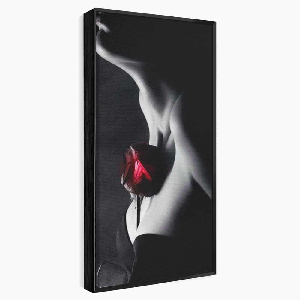 Tablou Canvas Premium, LuxCanva® P1003, Ecouri ale Pielii,  Alb, Negru, Rosu, Trandafir, Piele, Misterios, Dor, Visare, Femeie, Profil, Iubire, Romantism, Sexy, Living, Dormitor