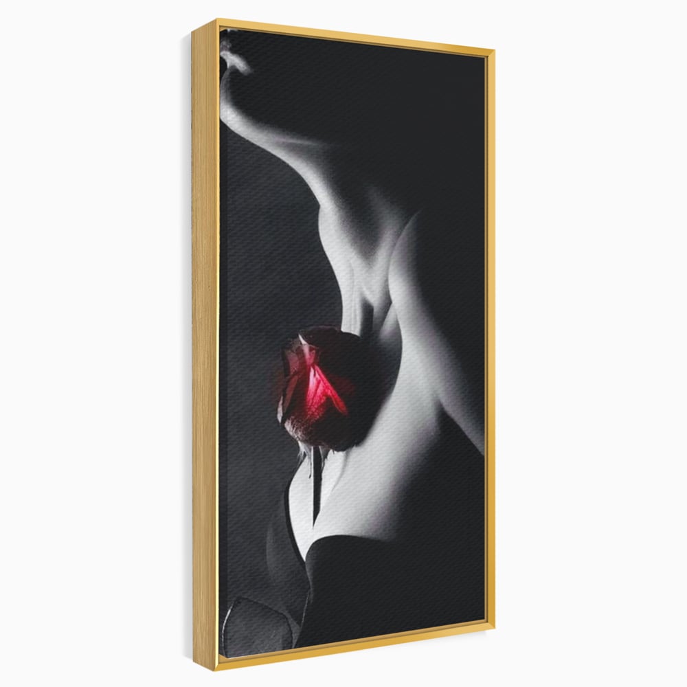 Tablou Canvas Premium, LuxCanva® P1003, Ecouri ale Pielii,  Alb, Negru, Rosu, Trandafir, Piele, Misterios, Dor, Visare, Femeie, Profil, Iubire, Romantism, Sexy, Living, Dormitor