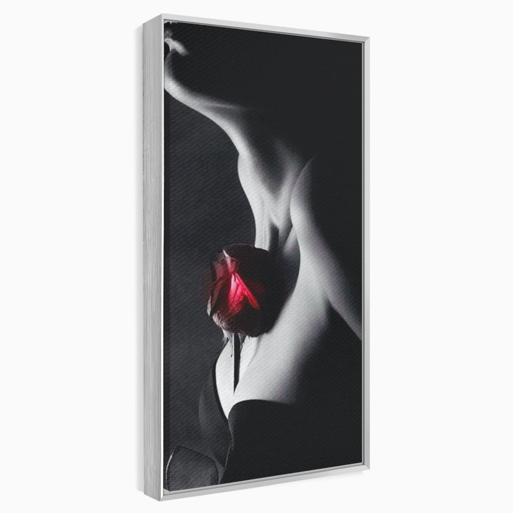 Tablou Canvas Premium, LuxCanva® P1003, Ecouri ale Pielii,  Alb, Negru, Rosu, Trandafir, Piele, Misterios, Dor, Visare, Femeie, Profil, Iubire, Romantism, Sexy, Living, Dormitor