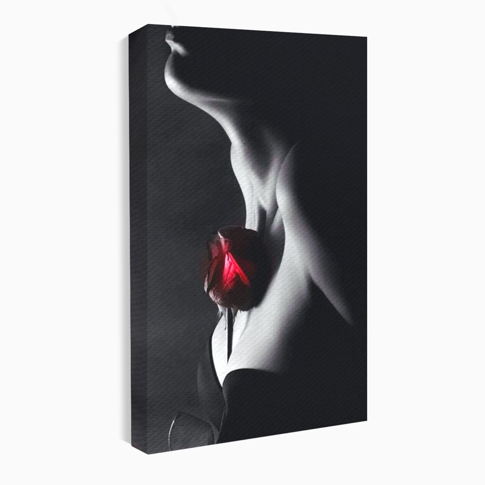 Tablou Canvas Premium, LuxCanva® P1003, Ecouri ale Pielii,  Alb, Negru, Rosu, Trandafir, Piele, Misterios, Dor, Visare, Femeie, Profil, Iubire, Romantism, Sexy, Living, Dormitor