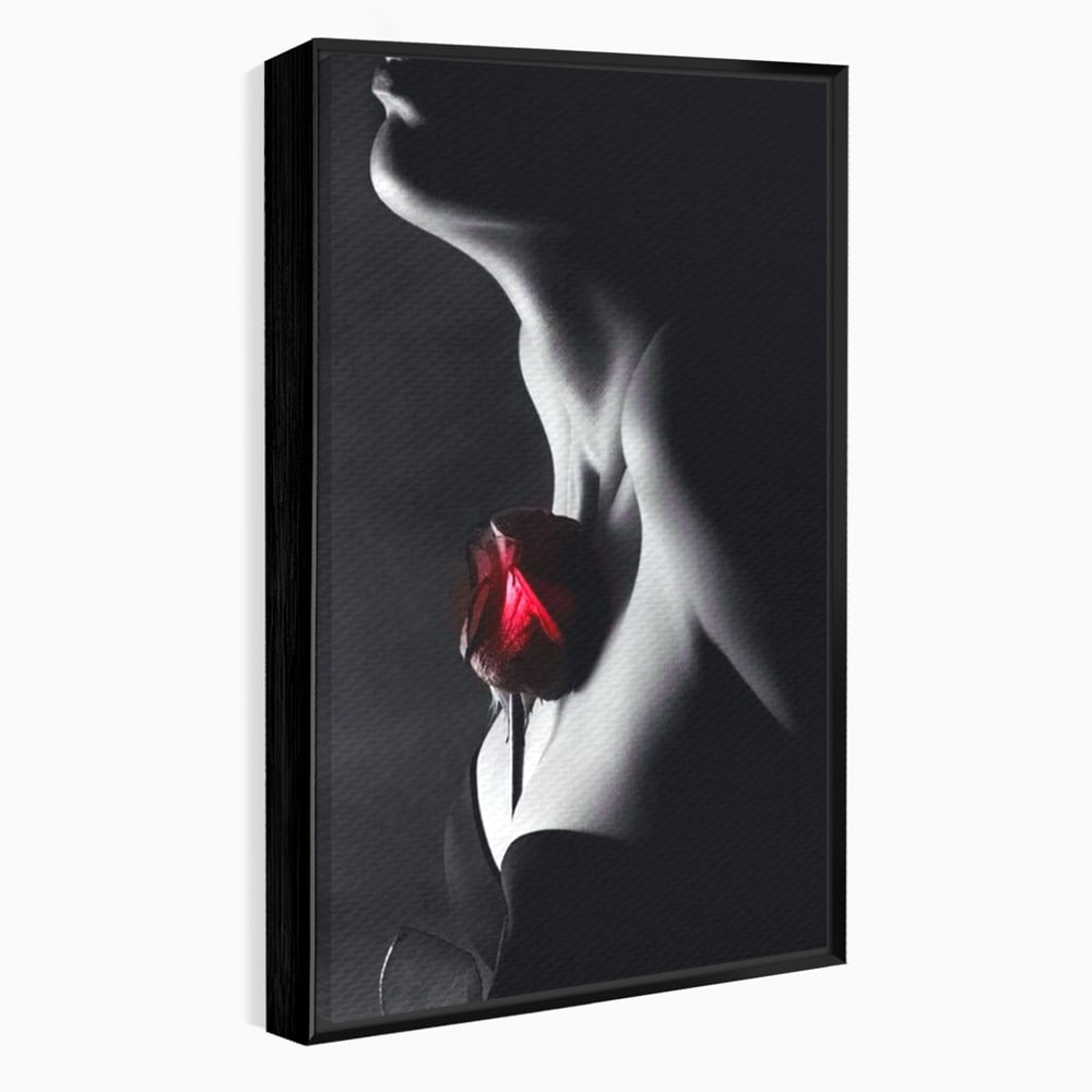 Tablou Canvas Premium, LuxCanva® P1003, Ecouri ale Pielii,  Alb, Negru, Rosu, Trandafir, Piele, Misterios, Dor, Visare, Femeie, Profil, Iubire, Romantism, Sexy, Living, Dormitor