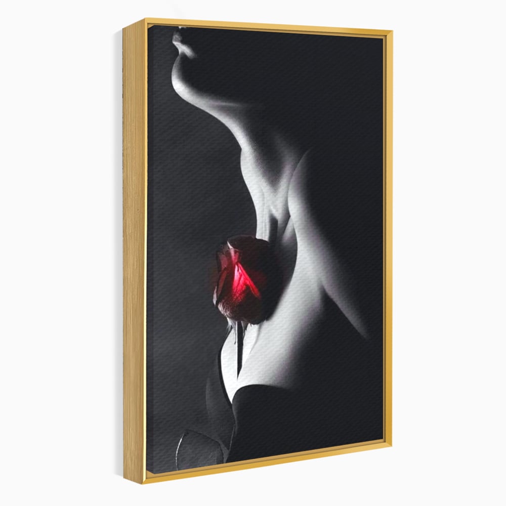 Tablou Canvas Premium, LuxCanva® P1003, Ecouri ale Pielii,  Alb, Negru, Rosu, Trandafir, Piele, Misterios, Dor, Visare, Femeie, Profil, Iubire, Romantism, Sexy, Living, Dormitor