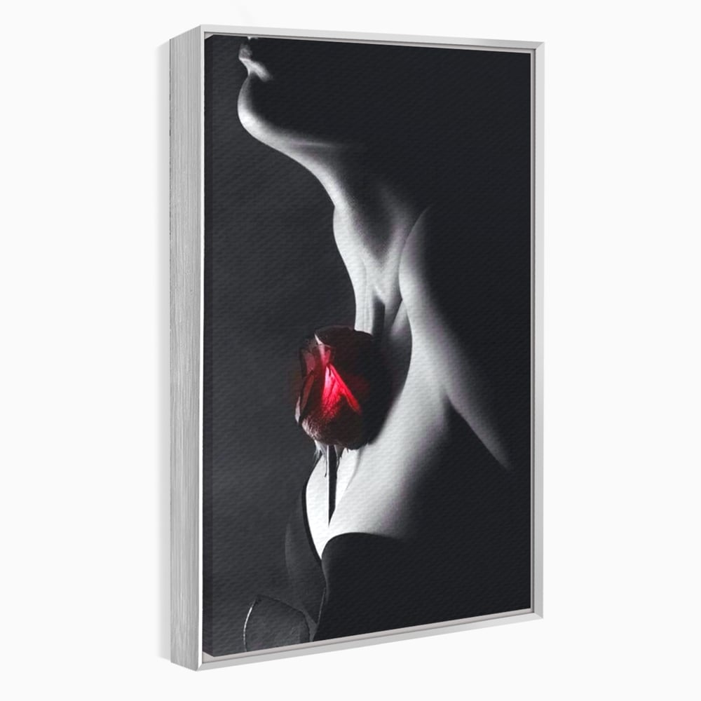 Tablou Canvas Premium, LuxCanva® P1003, Ecouri ale Pielii,  Alb, Negru, Rosu, Trandafir, Piele, Misterios, Dor, Visare, Femeie, Profil, Iubire, Romantism, Sexy, Living, Dormitor