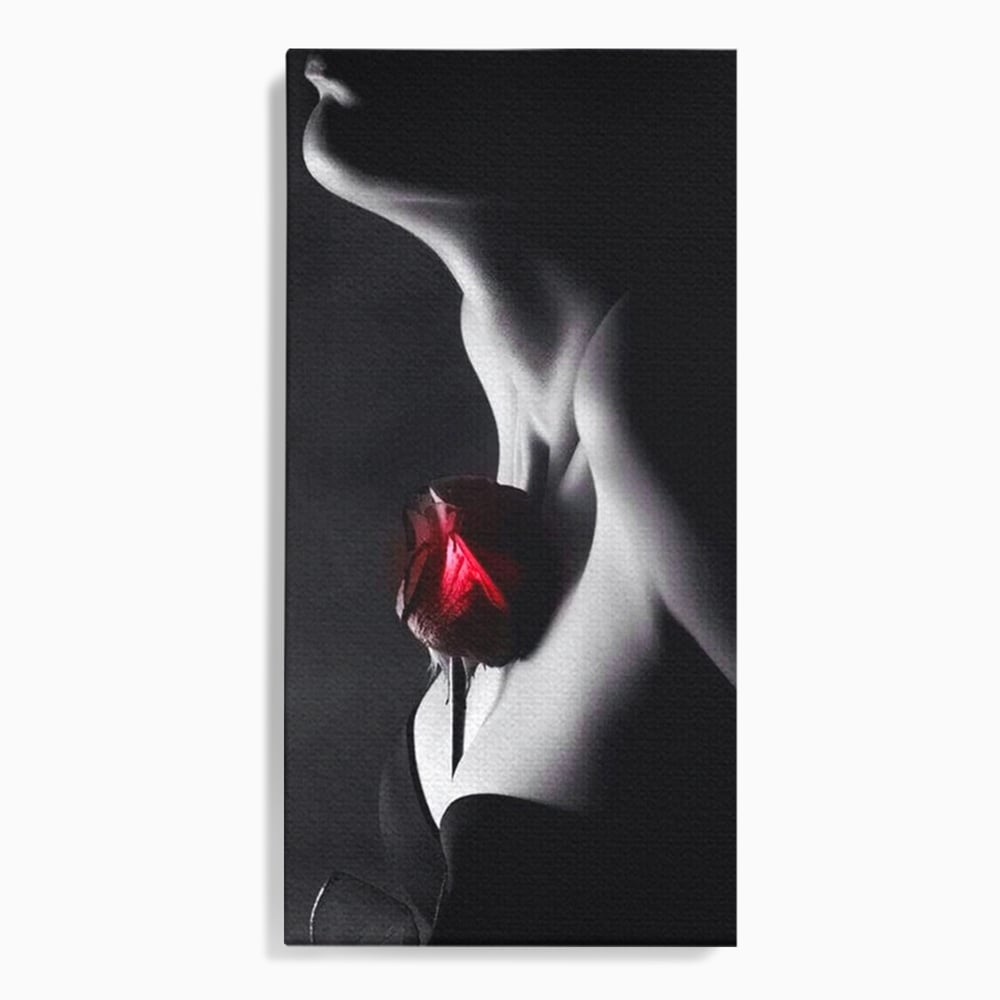 Tablou Canvas Premium, LuxCanva® P1003, Ecouri ale Pielii,  Alb, Negru, Rosu, Trandafir, Piele, Misterios, Dor, Visare, Femeie, Profil, Iubire, Romantism, Sexy, Living, Dormitor