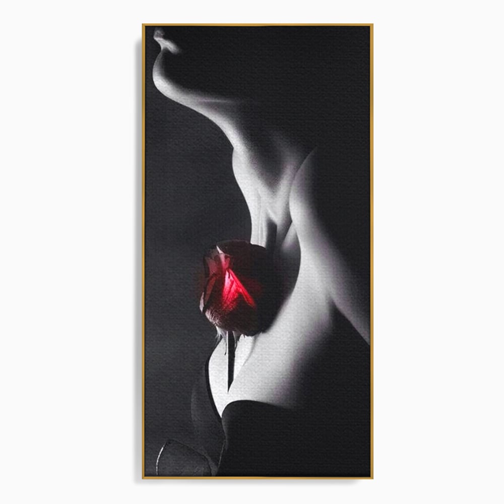 Tablou Canvas Premium, LuxCanva® P1003, Ecouri ale Pielii,  Alb, Negru, Rosu, Trandafir, Piele, Misterios, Dor, Visare, Femeie, Profil, Iubire, Romantism, Sexy, Living, Dormitor