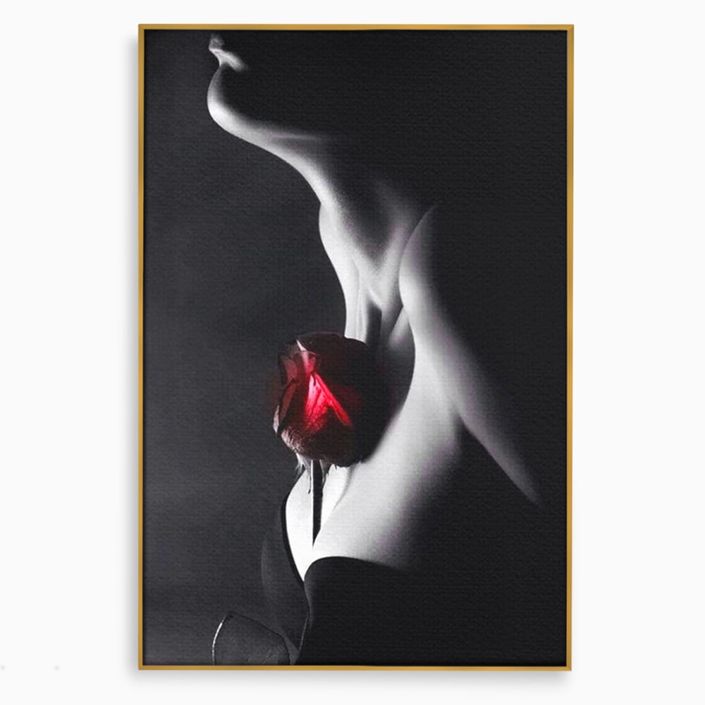 Tablou Canvas Premium, LuxCanva® P1003, Ecouri ale Pielii,  Alb, Negru, Rosu, Trandafir, Piele, Misterios, Dor, Visare, Femeie, Profil, Iubire, Romantism, Sexy, Living, Dormitor