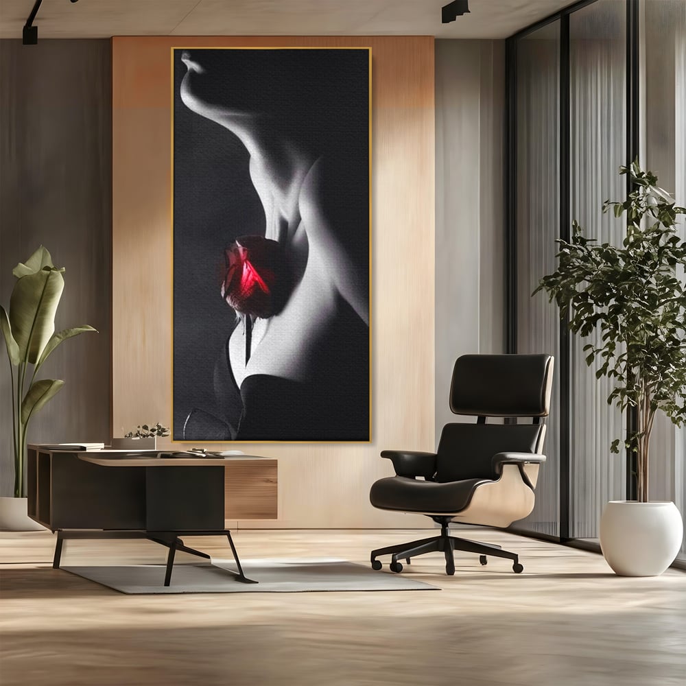 Tablou Canvas Premium, LuxCanva® P1003, Ecouri ale Pielii,  Alb, Negru, Rosu, Trandafir, Piele, Misterios, Dor, Visare, Femeie, Profil, Iubire, Romantism, Sexy, Living, Dormitor