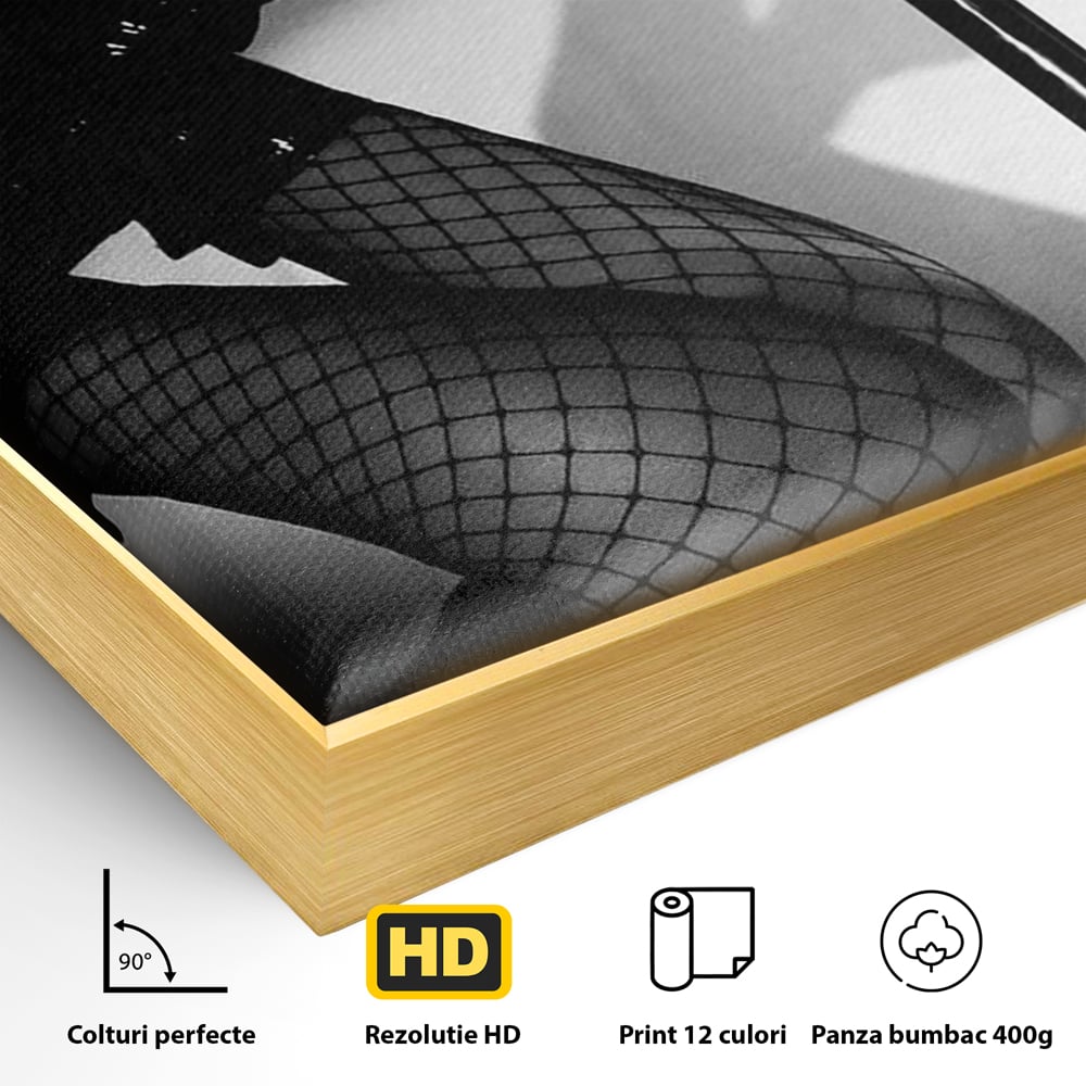 Leinwand Premium Canvas Wandkunst, LuxCanva® P1004, Geometrie der Verführung, Weiß, Schwarz, Drapierung, Netz, Tanz, künstlerisch, Bewegung, Schuhe, Podeste, Füße, sinnlich, sexy, sexy, Wohnen, Schlafzimmer