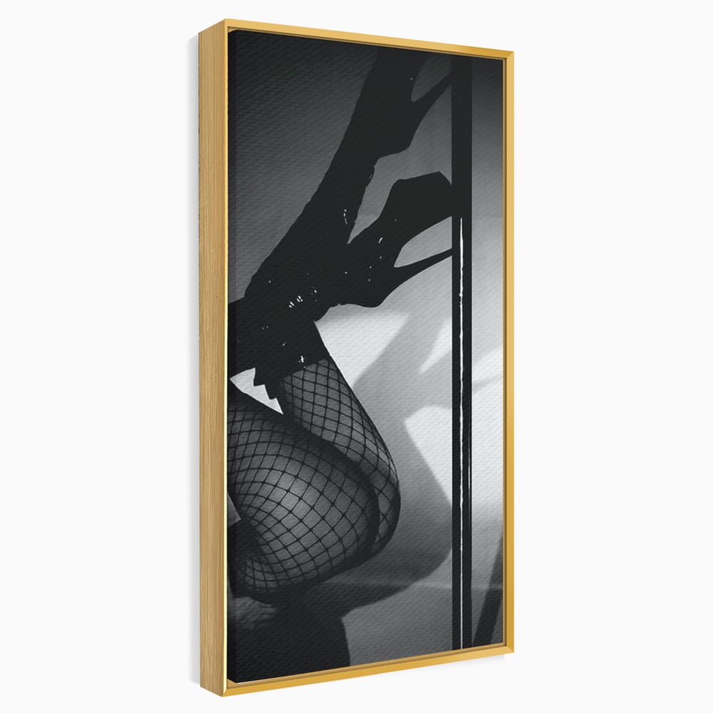 Leinwand Premium Canvas Wandkunst, LuxCanva® P1004, Geometrie der Verführung, Weiß, Schwarz, Drapierung, Netz, Tanz, künstlerisch, Bewegung, Schuhe, Podeste, Füße, sinnlich, sexy, sexy, Wohnen, Schlafzimmer