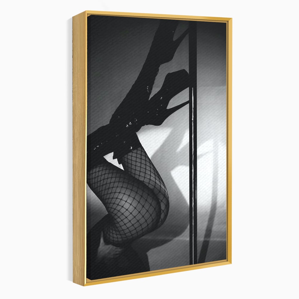 Leinwand Premium Canvas Wandkunst, LuxCanva® P1004, Geometrie der Verführung, Weiß, Schwarz, Drapierung, Netz, Tanz, künstlerisch, Bewegung, Schuhe, Podeste, Füße, sinnlich, sexy, sexy, Wohnen, Schlafzimmer