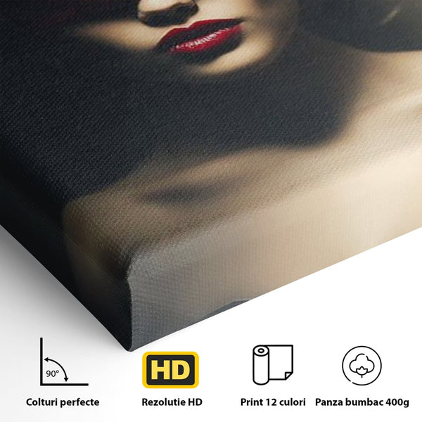 Tablou Canvas Premium, LuxCanva® P1007, Femininul Interzis, Panglica, Rosu, Playboy, Iepuras, Masca, Urechi, Catifea, Obscur, Intuneric, Dorinta, Seductie, Sexy, Living, Dormitor