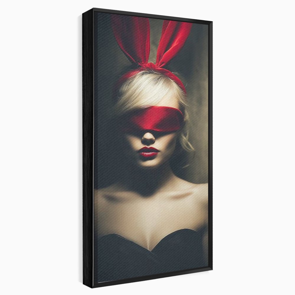 Tablou Canvas Premium, LuxCanva® P1007, Femininul Interzis, Panglica, Rosu, Playboy, Iepuras, Masca, Urechi, Catifea, Obscur, Intuneric, Dorinta, Seductie, Sexy, Living, Dormitor