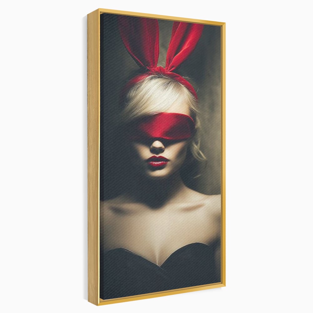 Tablou Canvas Premium, LuxCanva® P1007, Femininul Interzis, Panglica, Rosu, Playboy, Iepuras, Masca, Urechi, Catifea, Obscur, Intuneric, Dorinta, Seductie, Sexy, Living, Dormitor