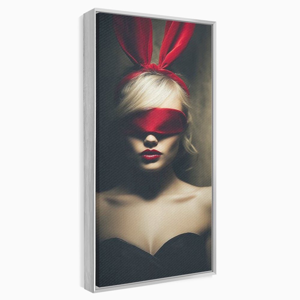 Tablou Canvas Premium, LuxCanva® P1007, Femininul Interzis, Panglica, Rosu, Playboy, Iepuras, Masca, Urechi, Catifea, Obscur, Intuneric, Dorinta, Seductie, Sexy, Living, Dormitor