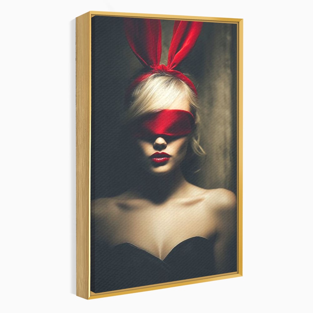 Tablou Canvas Premium, LuxCanva® P1007, Femininul Interzis, Panglica, Rosu, Playboy, Iepuras, Masca, Urechi, Catifea, Obscur, Intuneric, Dorinta, Seductie, Sexy, Living, Dormitor