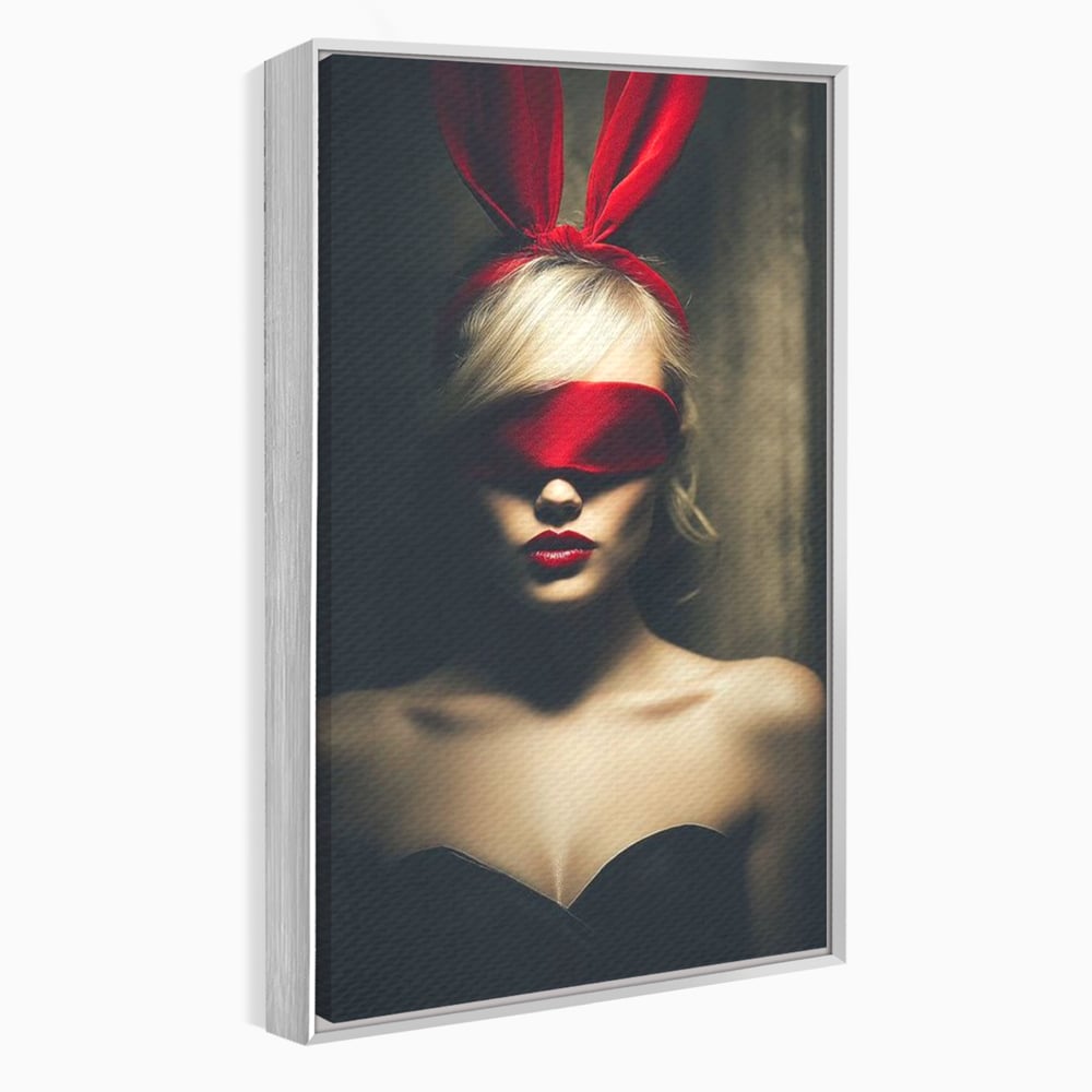 Tablou Canvas Premium, LuxCanva® P1007, Femininul Interzis, Panglica, Rosu, Playboy, Iepuras, Masca, Urechi, Catifea, Obscur, Intuneric, Dorinta, Seductie, Sexy, Living, Dormitor
