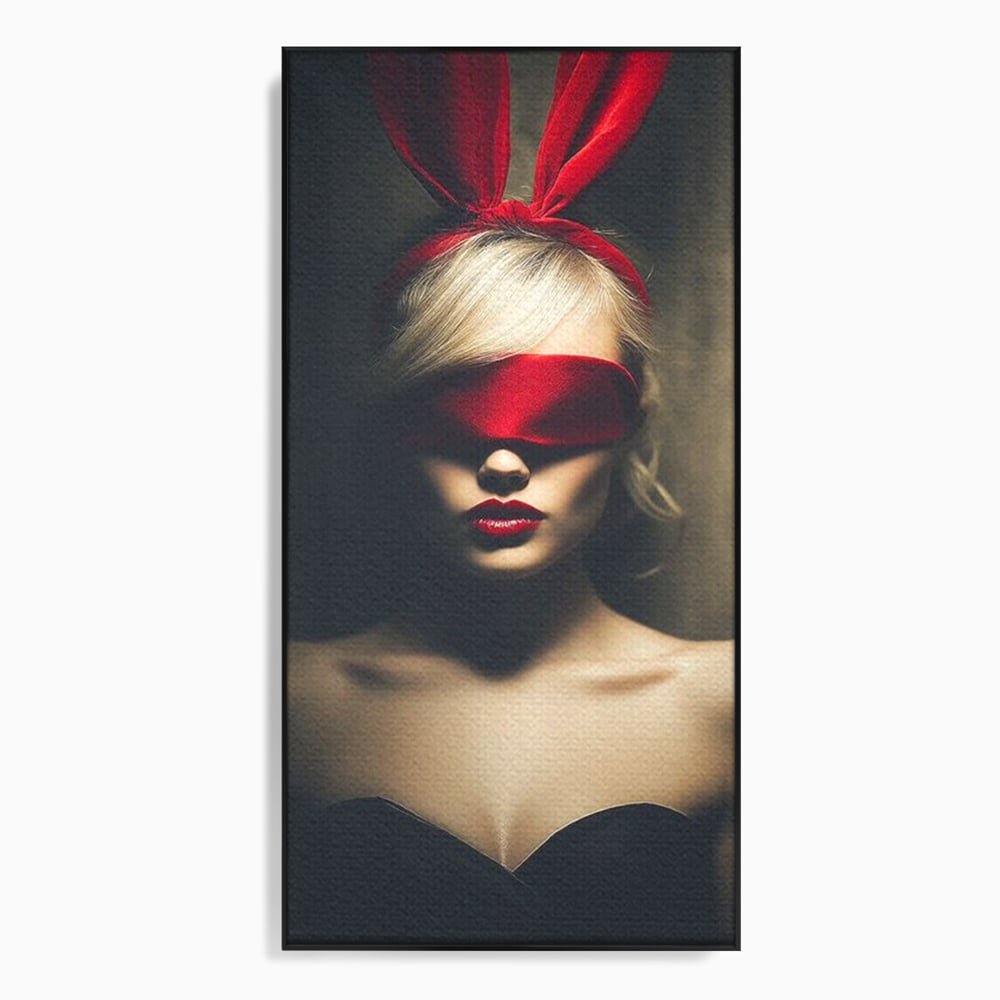 Tablou Canvas Premium, LuxCanva® P1007, Femininul Interzis, Panglica, Rosu, Playboy, Iepuras, Masca, Urechi, Catifea, Obscur, Intuneric, Dorinta, Seductie, Sexy, Living, Dormitor