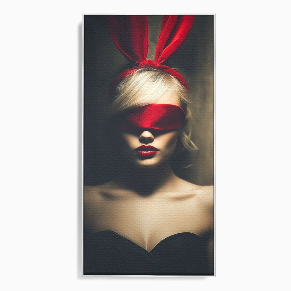 Tablou Canvas Premium, LuxCanva® P1007, Femininul Interzis, Panglica, Rosu, Playboy, Iepuras, Masca, Urechi, Catifea, Obscur, Intuneric, Dorinta, Seductie, Sexy, Living, Dormitor