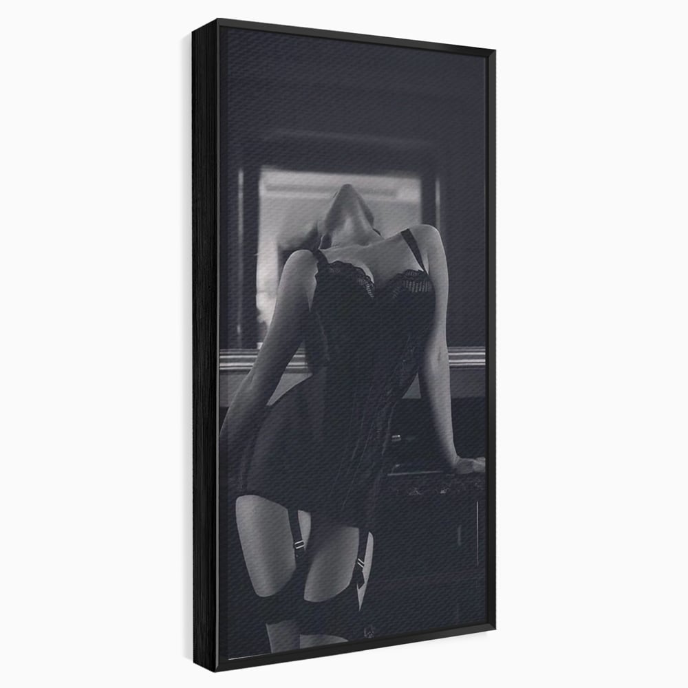 Tablou Canvas Premium, LuxCanva® P1008, Sub Lumina Difuza, Interzis, Sexy, Femeie, Trup, Pasiune, Dorinta, Silueta, Umbre, Negru, Boudoir, Oglinda, Senzual, Living, Dormitor