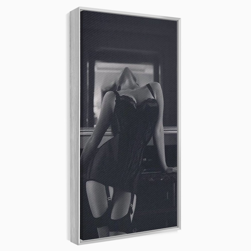 Tablou Canvas Premium, LuxCanva® P1008, Sub Lumina Difuza, Interzis, Sexy, Femeie, Trup, Pasiune, Dorinta, Silueta, Umbre, Negru, Boudoir, Oglinda, Senzual, Living, Dormitor