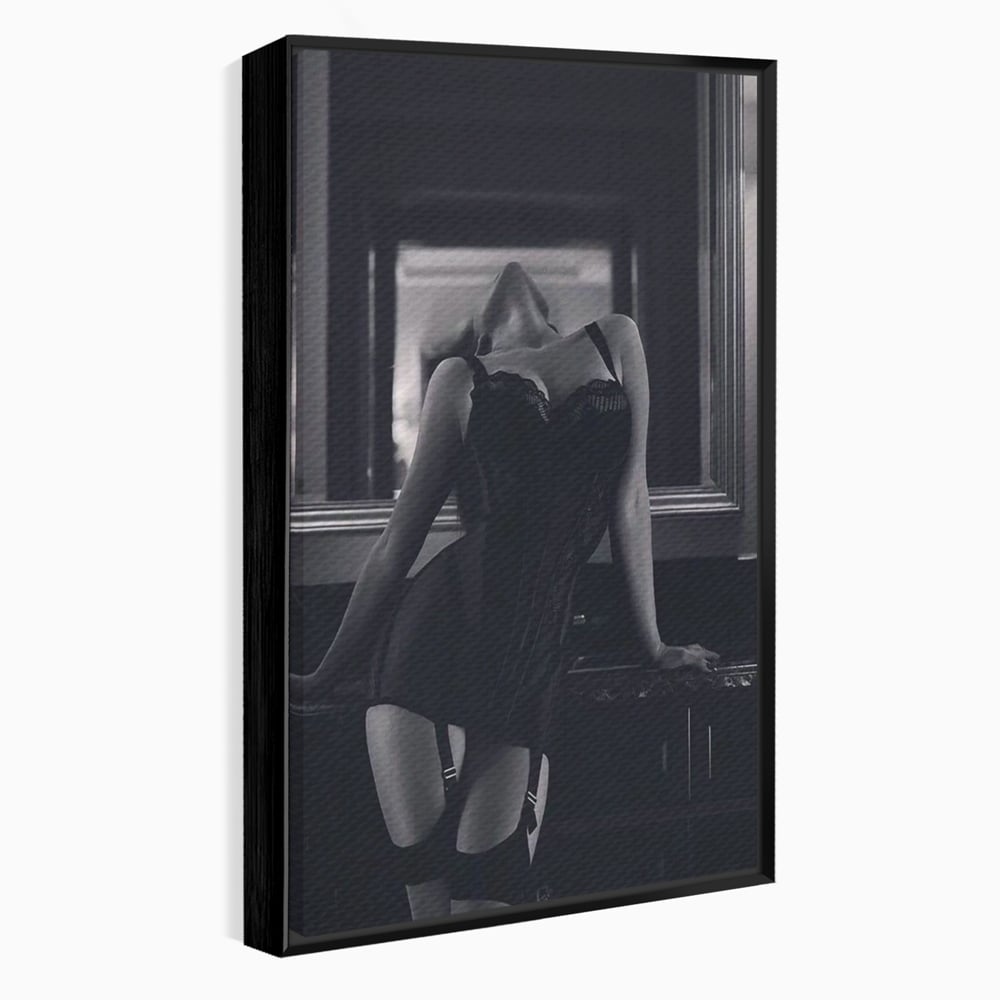 Tablou Canvas Premium, LuxCanva® P1008, Sub Lumina Difuza, Interzis, Sexy, Femeie, Trup, Pasiune, Dorinta, Silueta, Umbre, Negru, Boudoir, Oglinda, Senzual, Living, Dormitor
