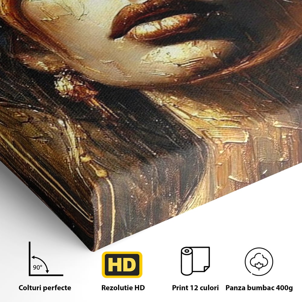 Tablou Canvas Premium, LuxCanva® P1009, Nascuta din Lumina, Zeita, Aur, Coroana, Celesta, Feminitate, Stralucire, Frumusete, Regina, Diva, Soare, Chip, Nemurire, Living, Dormitor