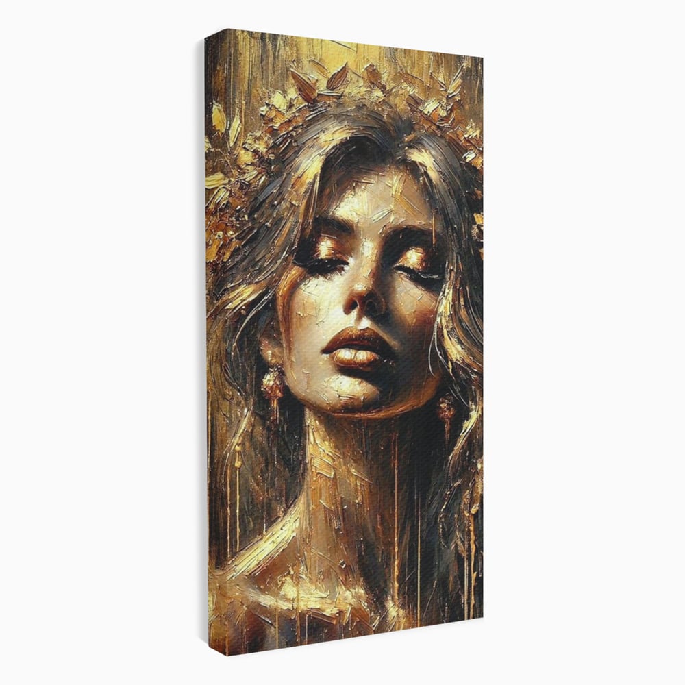 Tablou Canvas Premium, LuxCanva® P1009, Nascuta din Lumina, Zeita, Aur, Coroana, Celesta, Feminitate, Stralucire, Frumusete, Regina, Diva, Soare, Chip, Nemurire, Living, Dormitor