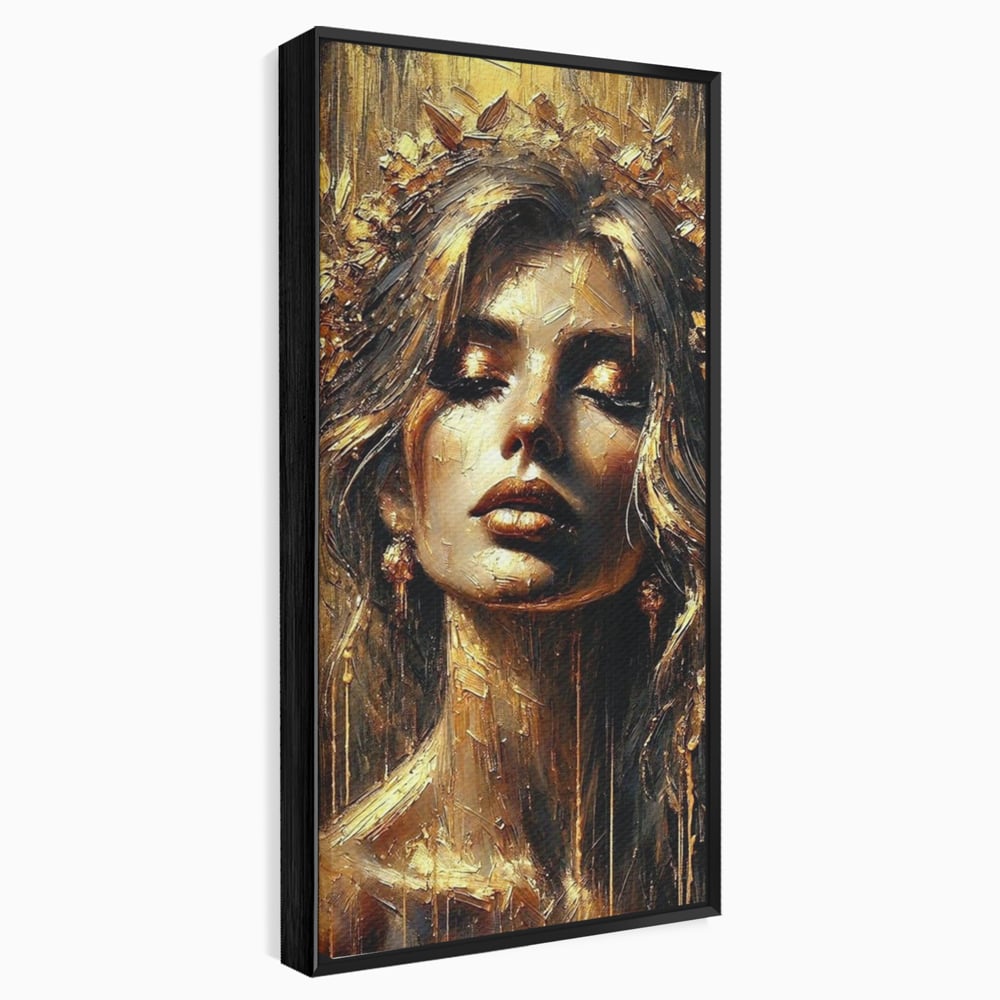Tablou Canvas Premium, LuxCanva® P1009, Nascuta din Lumina, Zeita, Aur, Coroana, Celesta, Feminitate, Stralucire, Frumusete, Regina, Diva, Soare, Chip, Nemurire, Living, Dormitor