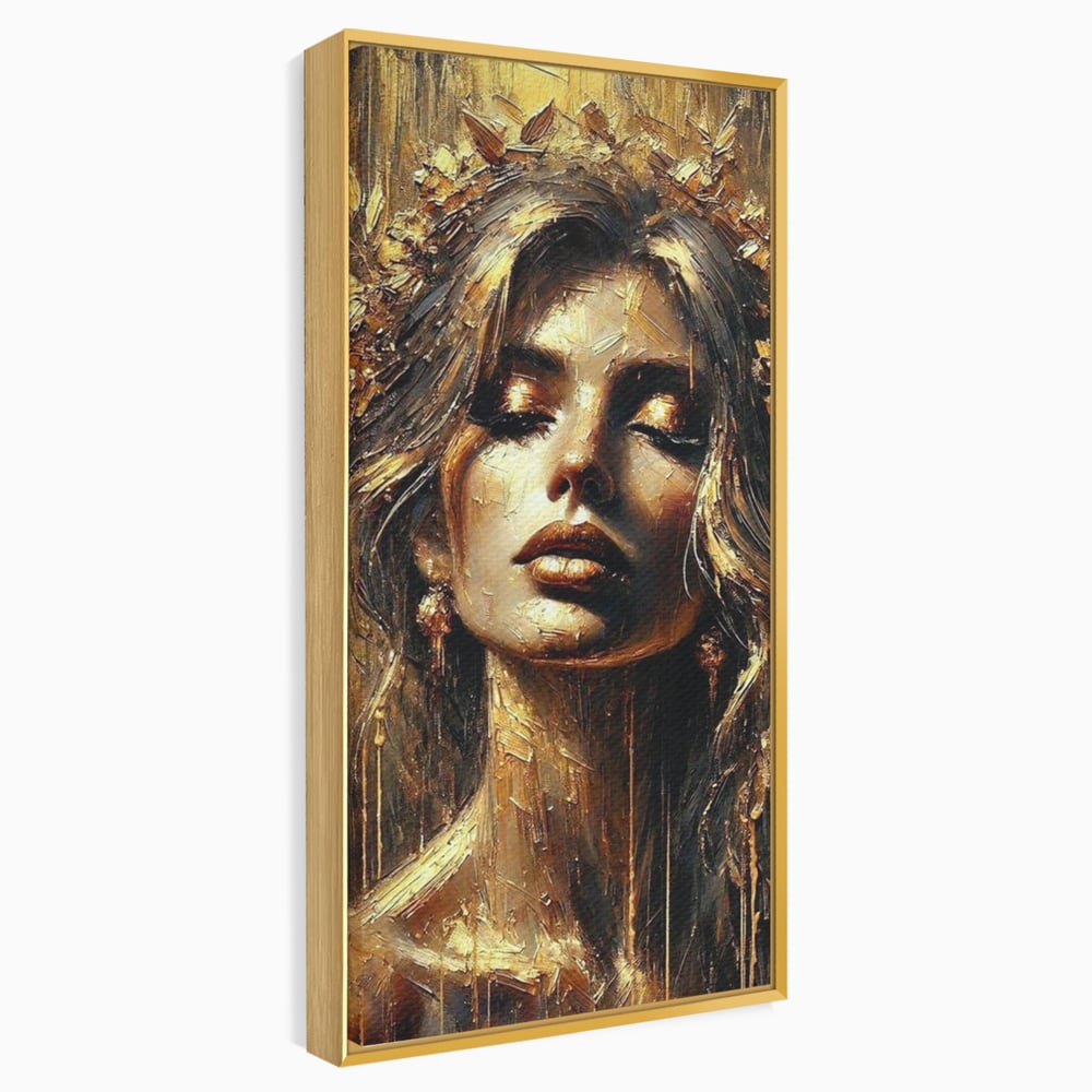 Tablou Canvas Premium, LuxCanva® P1009, Nascuta din Lumina, Zeita, Aur, Coroana, Celesta, Feminitate, Stralucire, Frumusete, Regina, Diva, Soare, Chip, Nemurire, Living, Dormitor
