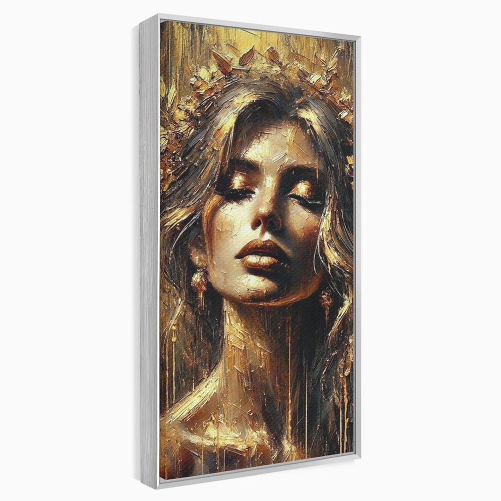 Tablou Canvas Premium, LuxCanva® P1009, Nascuta din Lumina, Zeita, Aur, Coroana, Celesta, Feminitate, Stralucire, Frumusete, Regina, Diva, Soare, Chip, Nemurire, Living, Dormitor